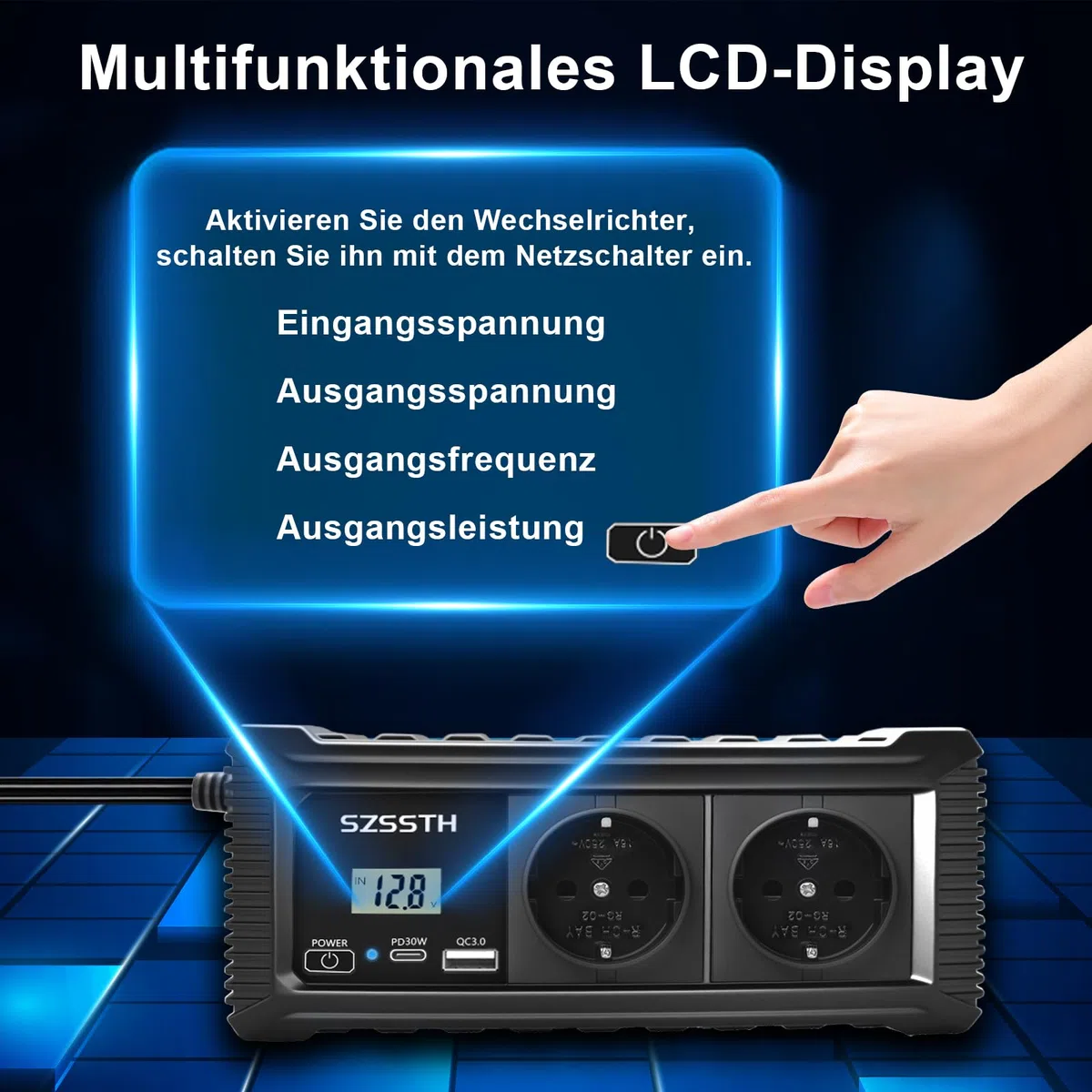200W Auto Wechselrichter 12v auf 230v Spannungswandler mit PD USB-C und USB-A Anschluss, Auto Steckdose Inverter 12V 220V für Campen Reisen Handys Laptop Pad Und Mehr