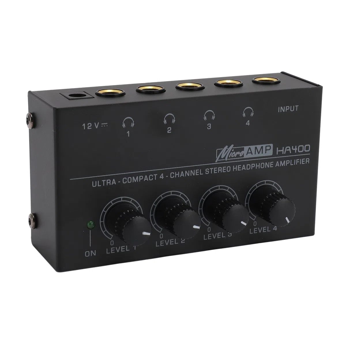 HA-400 Ultrakompakter 4-Kanal-Stereo-Kopfhörerverstärker für Studio und Bühne, Unabhängige Lautstärkeregelung (EU-Stecker)