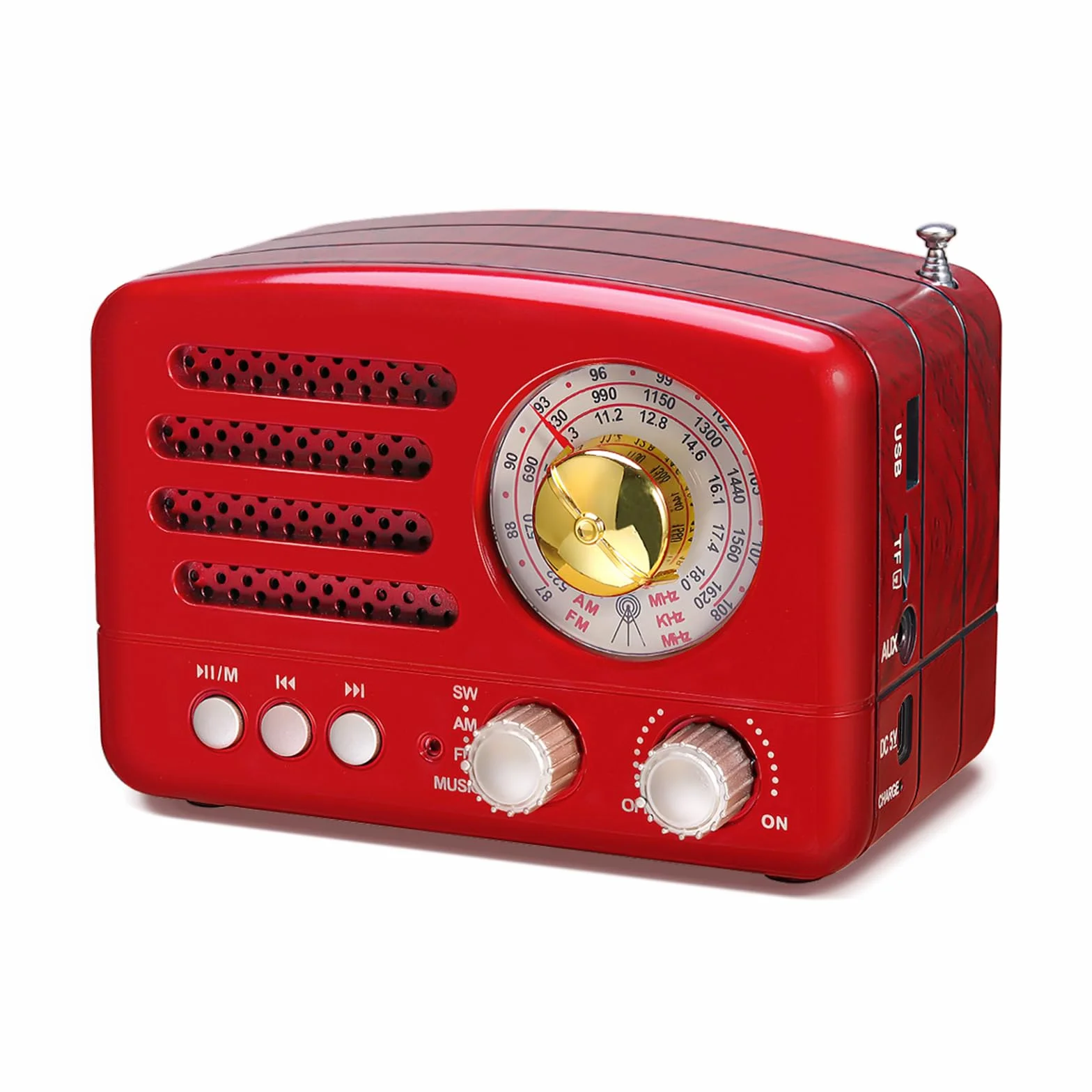 PRUNUS J-160 AM/FM/SW Retro Radio mit Bluetooth, Nostalgie Radio Klein mit 1800mAh Akku, Kleines Radios Küchenradio, Transistorradio Unterstützt USB/TF/Aux Funktion.(Rot)