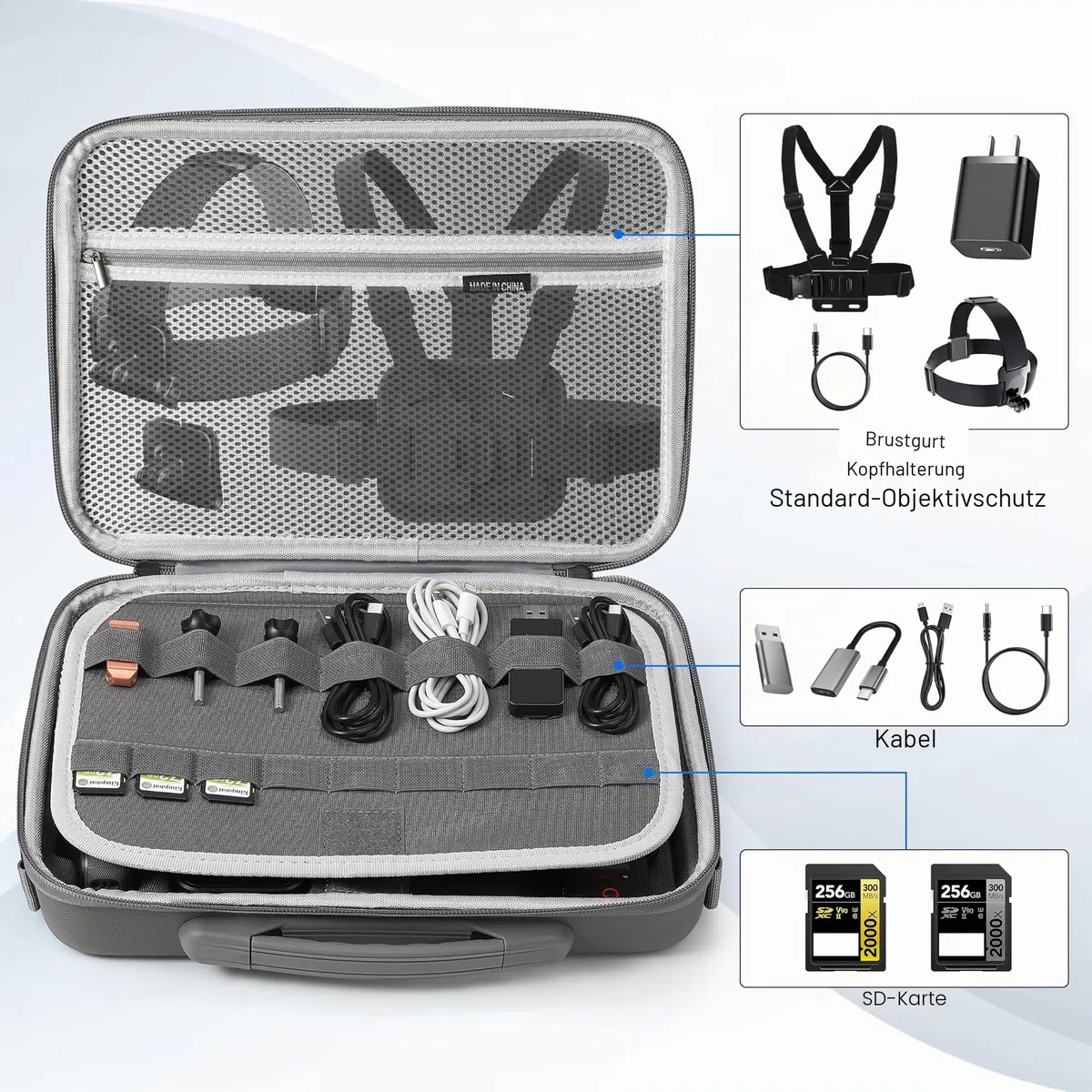 STARTRC VCR Tasche X5 Tragetasche für Insta360 X5 Aufbewahrung, schützende Reisetasche für Insta 360 X5 X4 Basic Bundle Akku Schnellladezubehör Bullet Time Griff / 114 cm Selfie-Stick