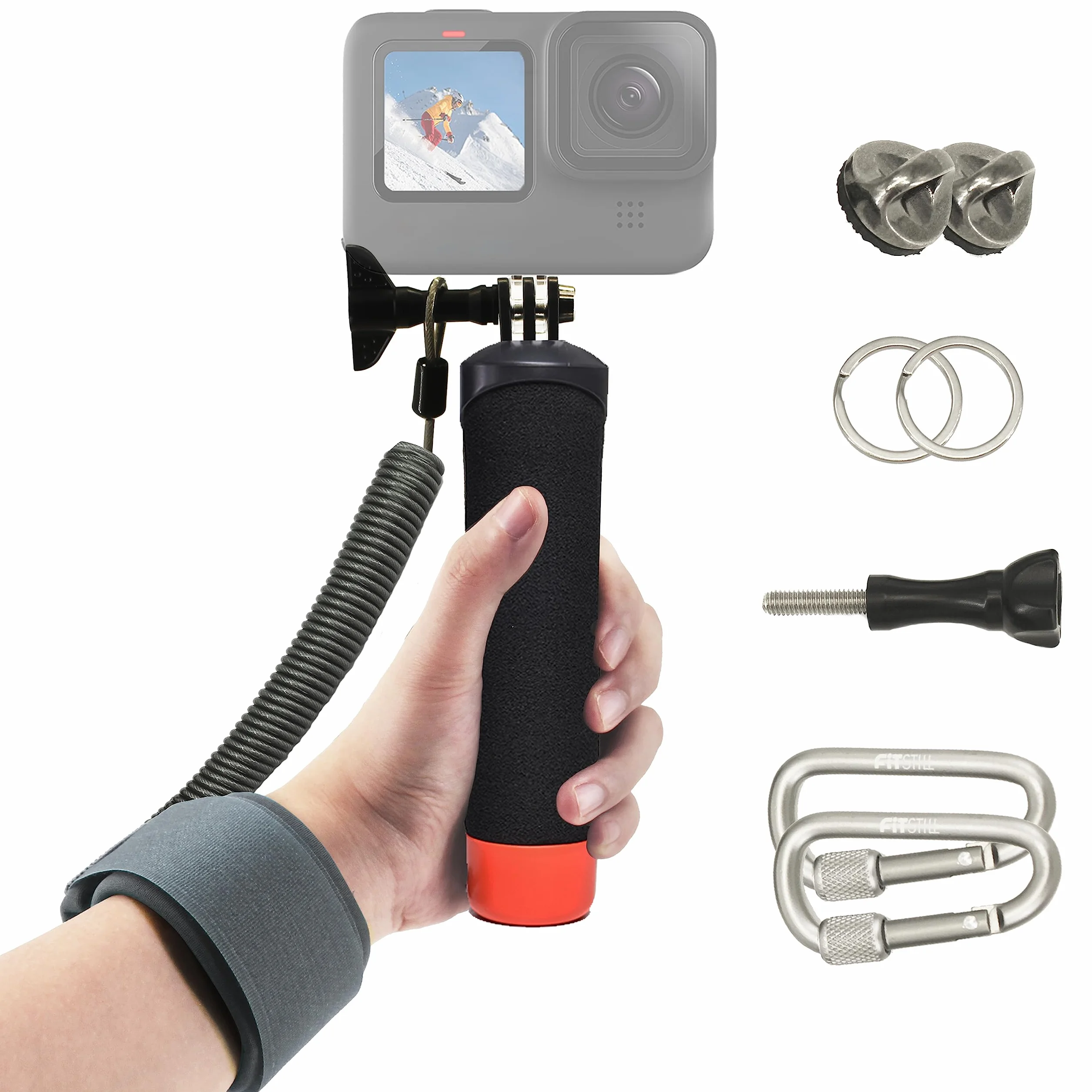 FitStill Wasserdichter Einbeinstativ Schwimmender Handgriff + Sicherheits-Handschlaufe, Seil für Go Pro Hero 13/12/11/10/9/8/7/6/5, DJI Osmo Action 5pro/4/3/2/1,Insta 360 X5/X4/X3/ace pro 2/ace pro