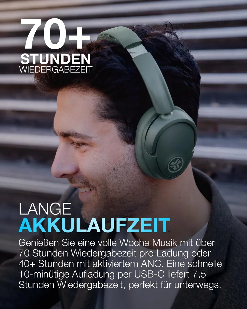 JLab JBuds LUX ANC Noise Cancelling Kopfhörer Over Ear Bluetooth kabellos mit Mikrofon und aktiver Geräuschunterdrückung, 70+ Std. Spielzeit, Faltbare Bluetooth Headphones, Immersive Audio, Salbei