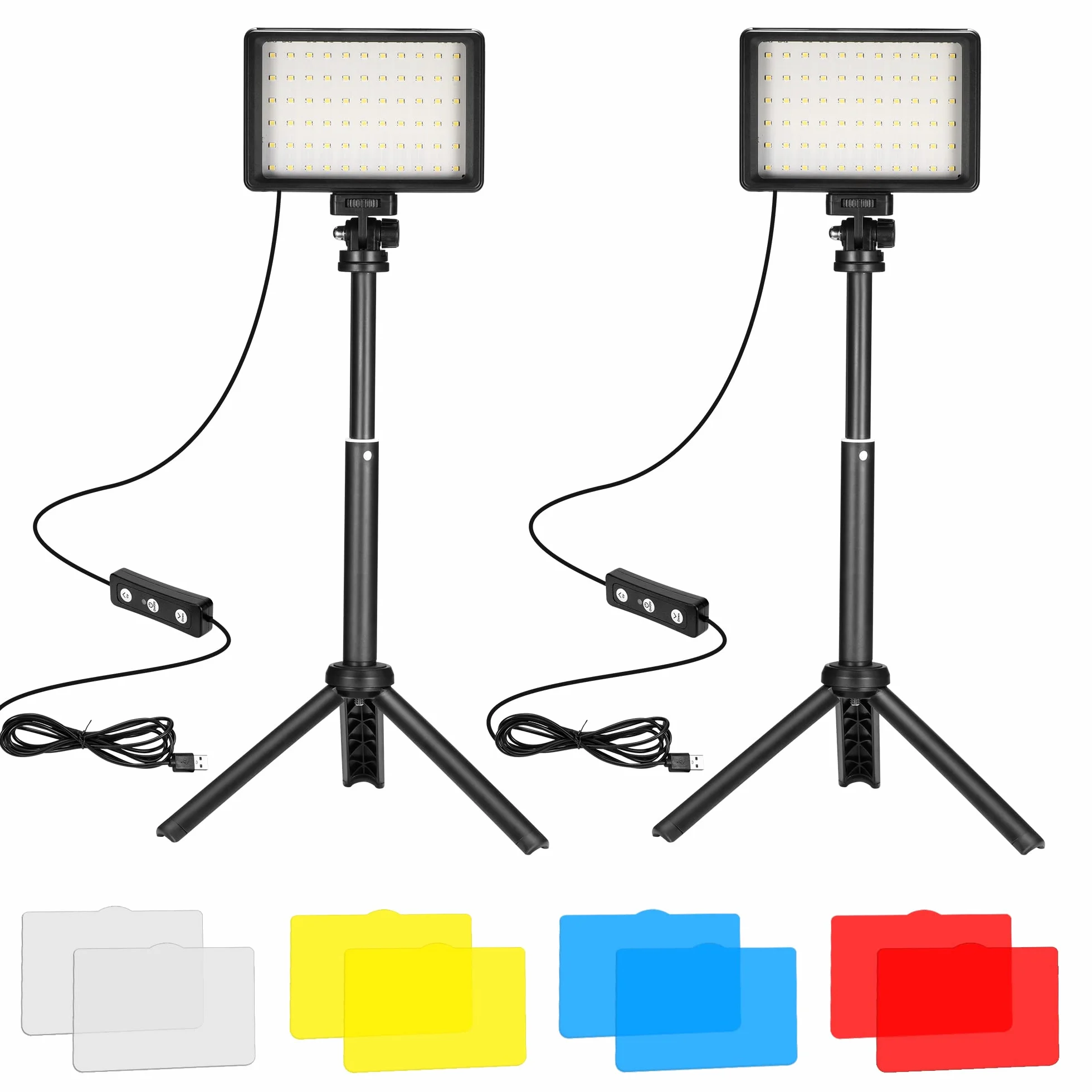 LED Video Licht 2-Pack die Fotografie, Dimmbare 5600K USB LED-Videoleuchte Ministativ und Farbfiltern für Fotostudios, Farbfiltern für Kleinwinkelaufnahmen, Videoaufzeichnung, Game-Streaming