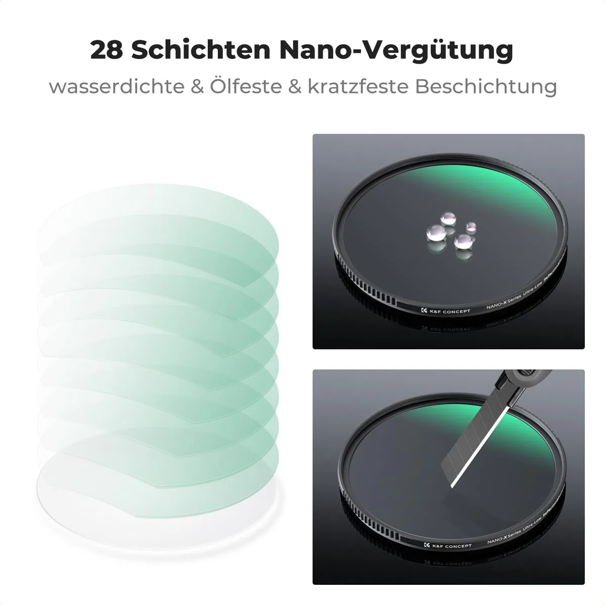 K&F CONCEPT UV Filter 67mm Ultra-niedrige Reflexion & 9H Härte 2-in-1 Schutzfilter (Nano-Xcel)