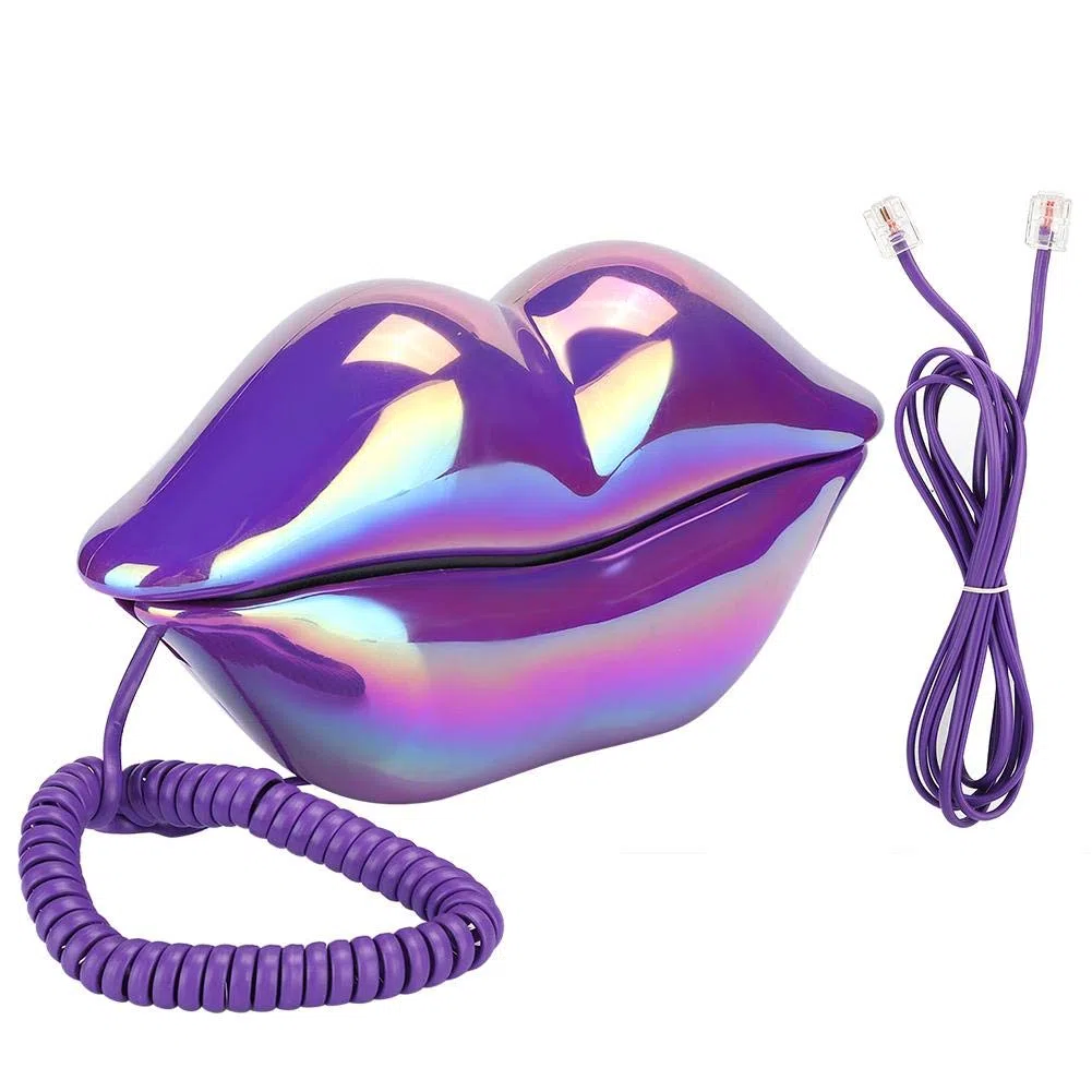 Festnetztelefon zu Hause, Creative Purple Lips Shape Desktop-Festnetz, Elektroplatten-Kabel-Telefone im europäischen Stil, neuartiges tragbares Telefon mit Nummernspeicher für das Home Office