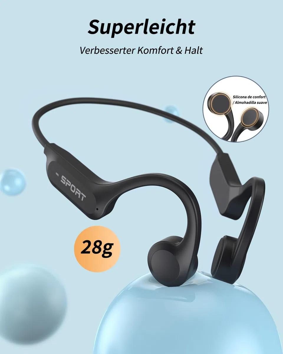 Knochenschall Kopfhörer, Offene Kopfhörer Bluetooth 6.0 Bone Conduction Open Ear Drahtloses Sport Headset mit 10 Stunden Spielzeit, IPX6 Wasserdicht für Fitness/Radfahren/Fahren/Laufen