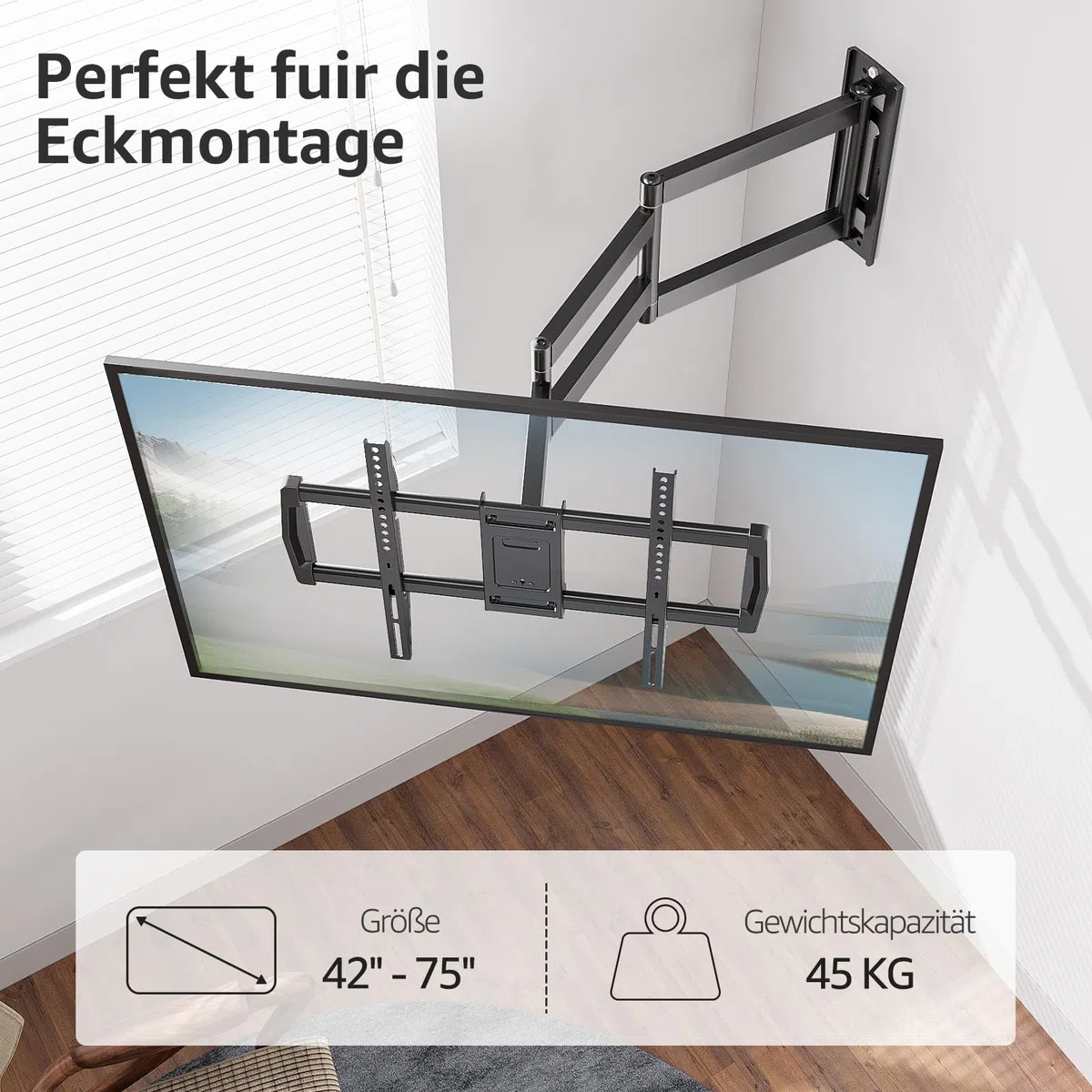 MOUNTUP 962mm Langarm TV Wandhalterung für 42–75 Zoll bis zu 45kg, Schwenkbare Neigbare Wandhalterung Fernseher, Extra Langer Reach Fernseher Halterung, Max VESA 600 x 400mm, EU0047-L