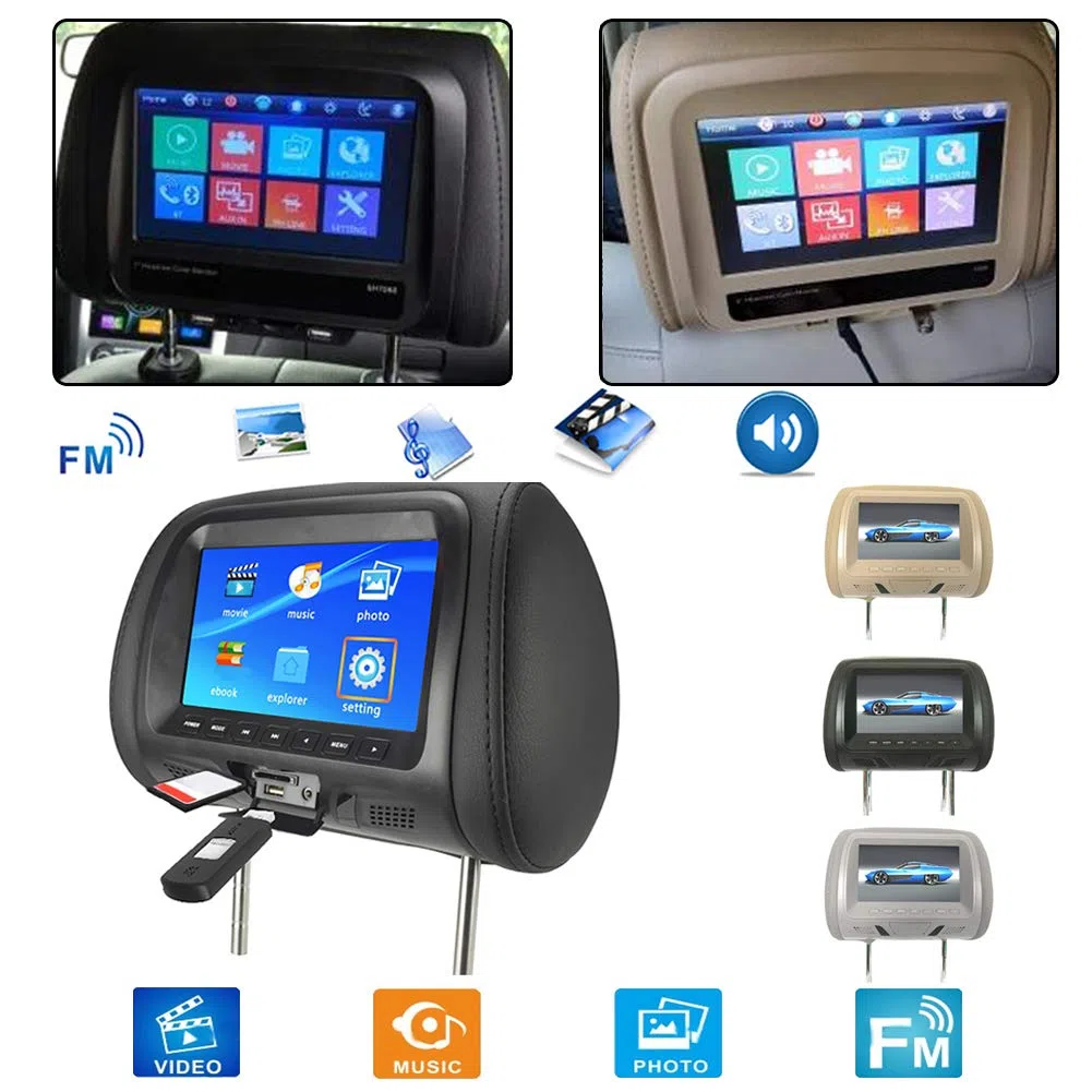 17,8 cm (7 Zoll) LCD-Bildschirm, Auto-Kopfstützen-Monitor mit USB-Anschluss, TF-Kartenschlitz, Multimedia-Unterhaltungs-Display-Bildschirme, unterstützt Foto/HD-Video/Musik/Radio, Schwarz
