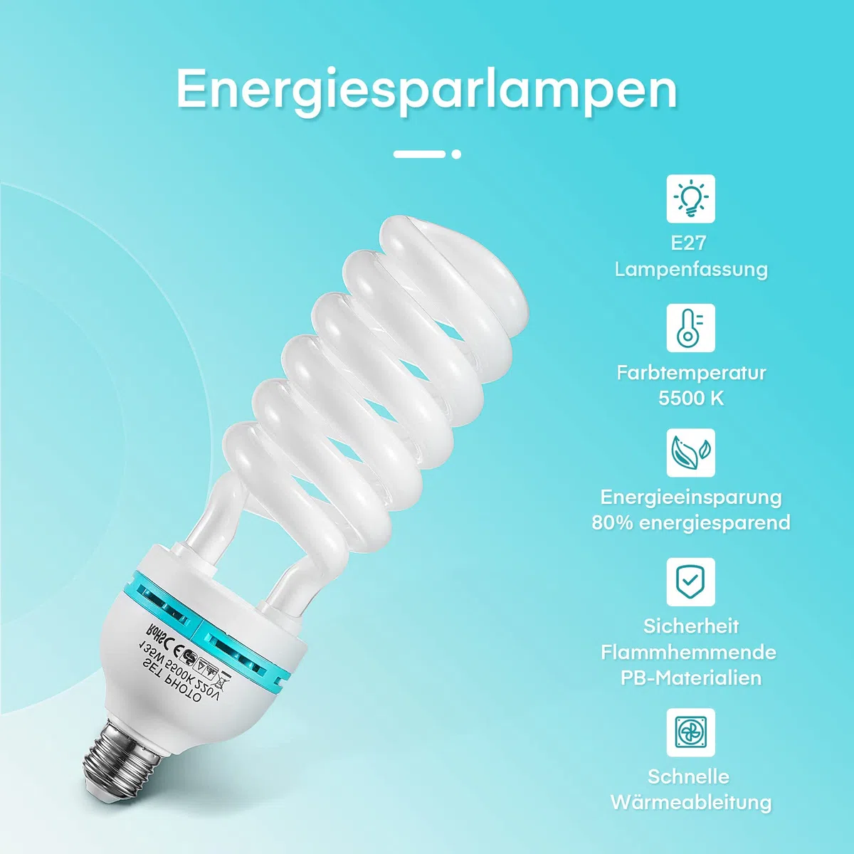 2 x 135W Spiral-Tageslichtlampe Fotolampe Fotoleuchte, 5500K, E27 Fassung Energiesparlampe Studioleuchte für Softbox Fotografie im Fotostudio