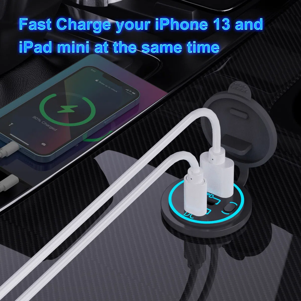 12V USB Steckdose USB-Ladegerät Mehrere Anschlüsse, Dual PD3.0 USB-C und Quick Charge 3.0 Auto-Anschlussbuchse mit Netzschalter, Schnell-Ladegerät für Handy und Tablet, Geeignet für Auto Boot