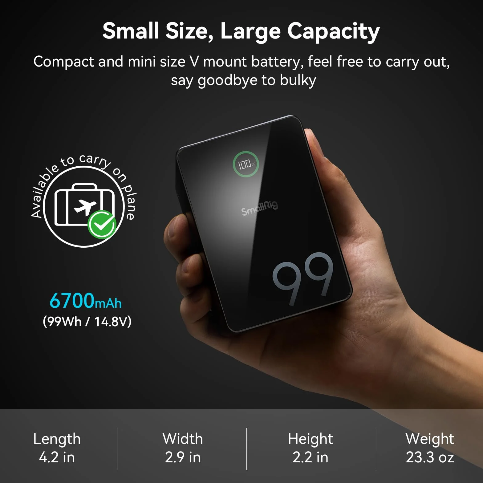 SMALLRIG V Mount Battery VB99 Pro, 6700mAh, 99Wh, 14,8V V-Mount Akku, Unterstützt 100W PD USB-C Schnellladegerät, mit D-TAP, Dual USB-C, Dual-DC Anschluss, USB-A, für Kamera, Camcorder, Monitor - 4292