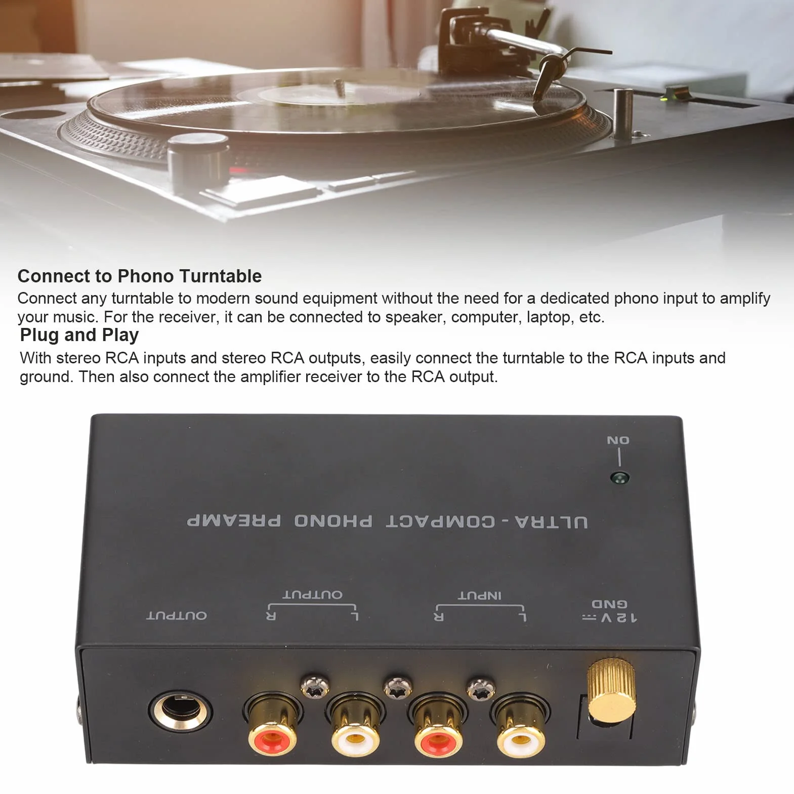 Phono-Plattenspieler-Vorverstärker, Cinch-Eingang, Cinch-Ausgang, Plattenspieler-Vorverstärker, Verstärker, mit Unabhängiger Knopfsteuerung, für Audio-Phonographen(#1)