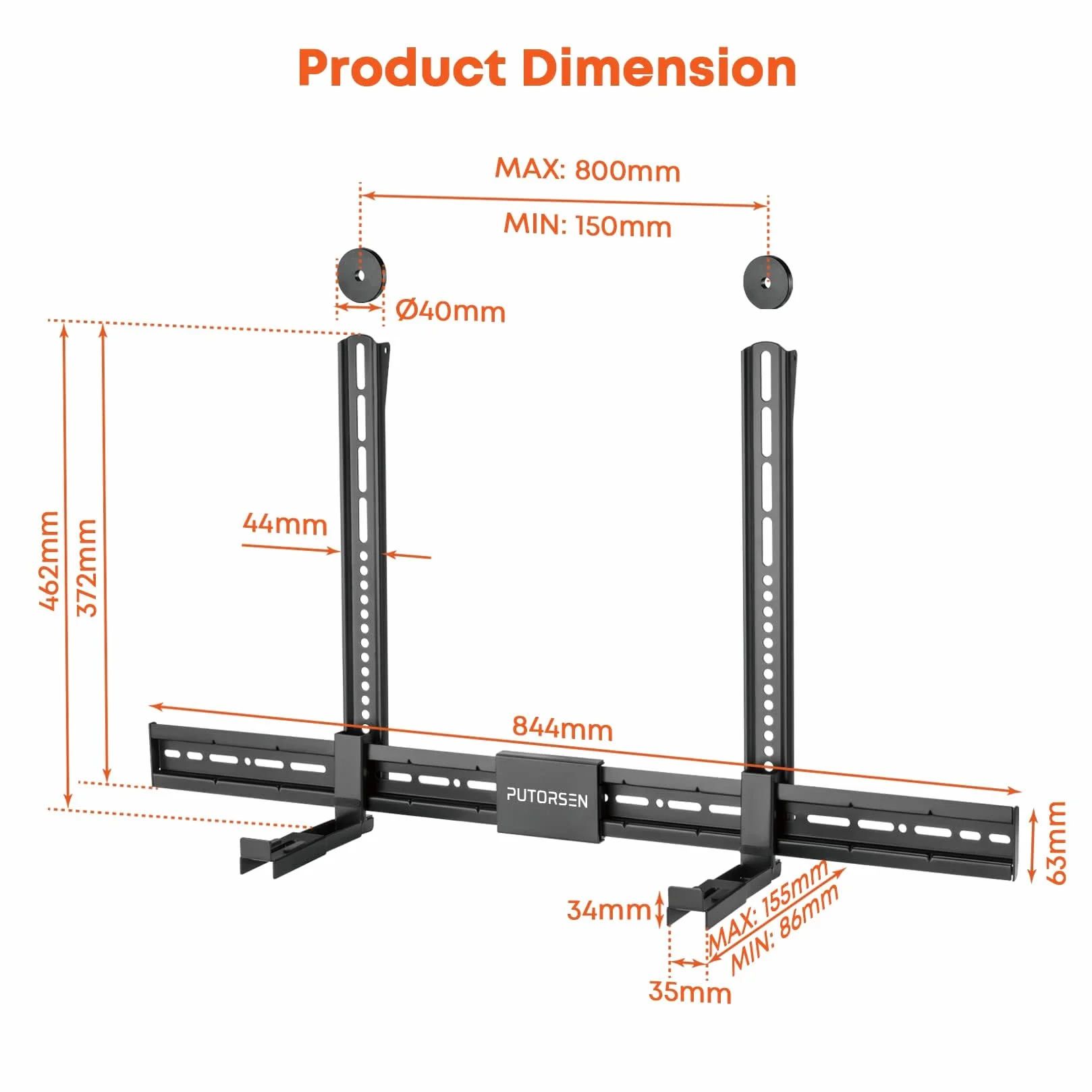 Soundbar Halterung Universal für Soundbars mit/ohne Montagelöcher bis zu 15kg, Verstellbarer Soundbar-Halterung für TV Wandhalterung mit Anti-Rutsch-Sockelhalter