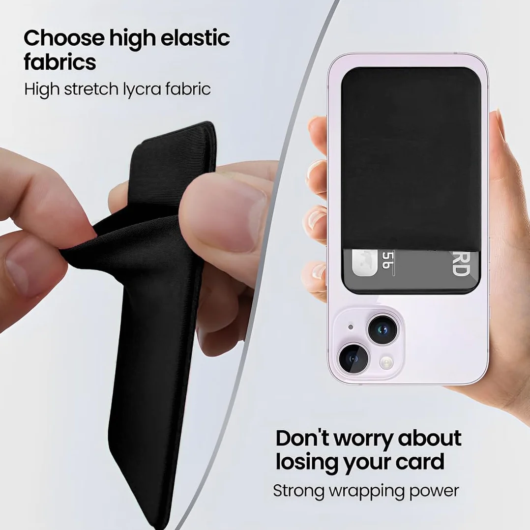 JEYORZY 2 pcs Handy-Kartenhalter, selbstklebend für die Rückseite des Handys Perfekt für Auswei und Kreditkarten jeglicher Art Einfach auf die Brieftasche aufkleben, Kompatibel mit Smartphone, Schwarz