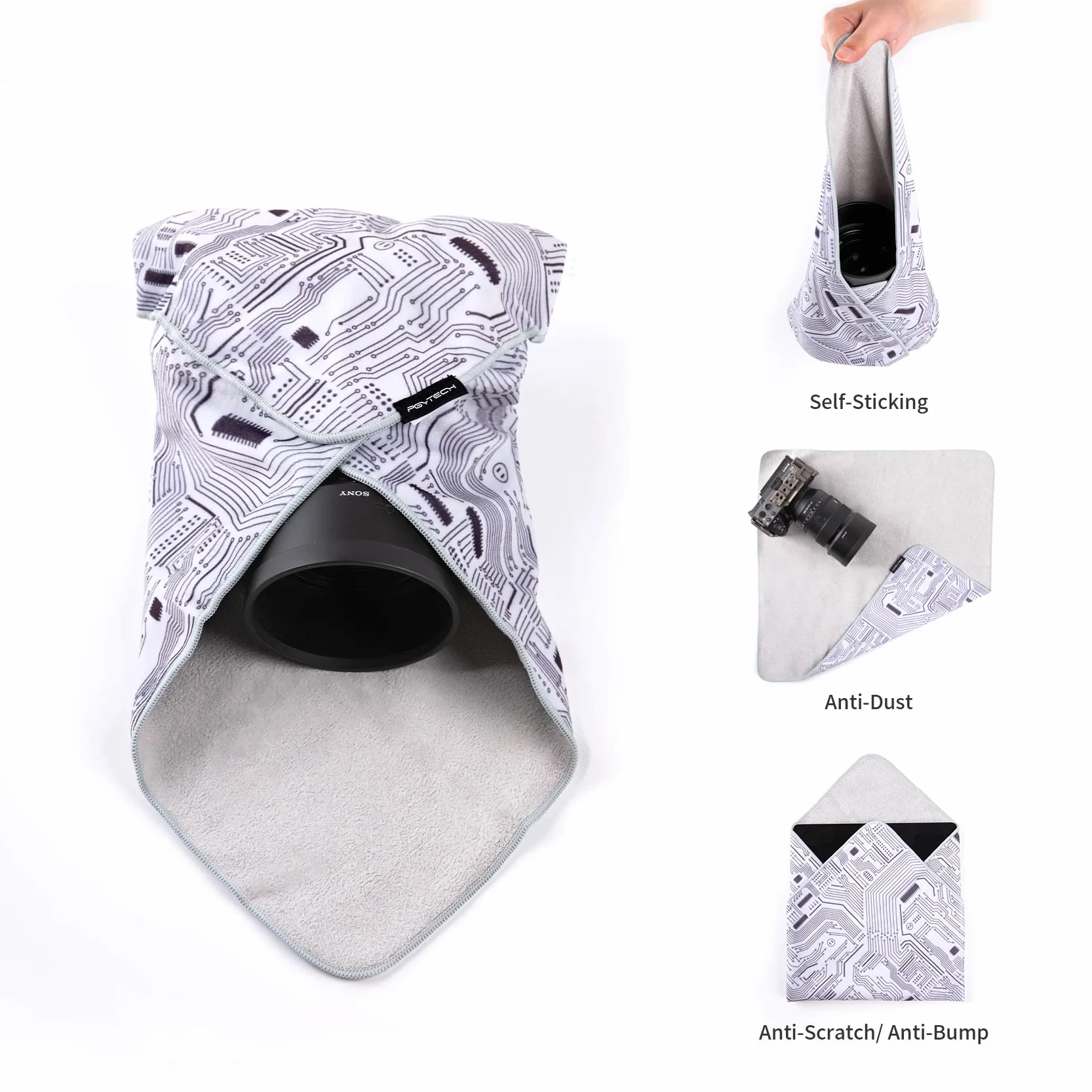 PGYTECH Kamera Einschlagtücher, Kratzfeste Objektivabdeckung, Magische Selbstklebende Schutzumhüllung Tuch Protective Wrap für DSLR/Objektive/Action-Kam/Handy/iPad/Zubehör, Geek