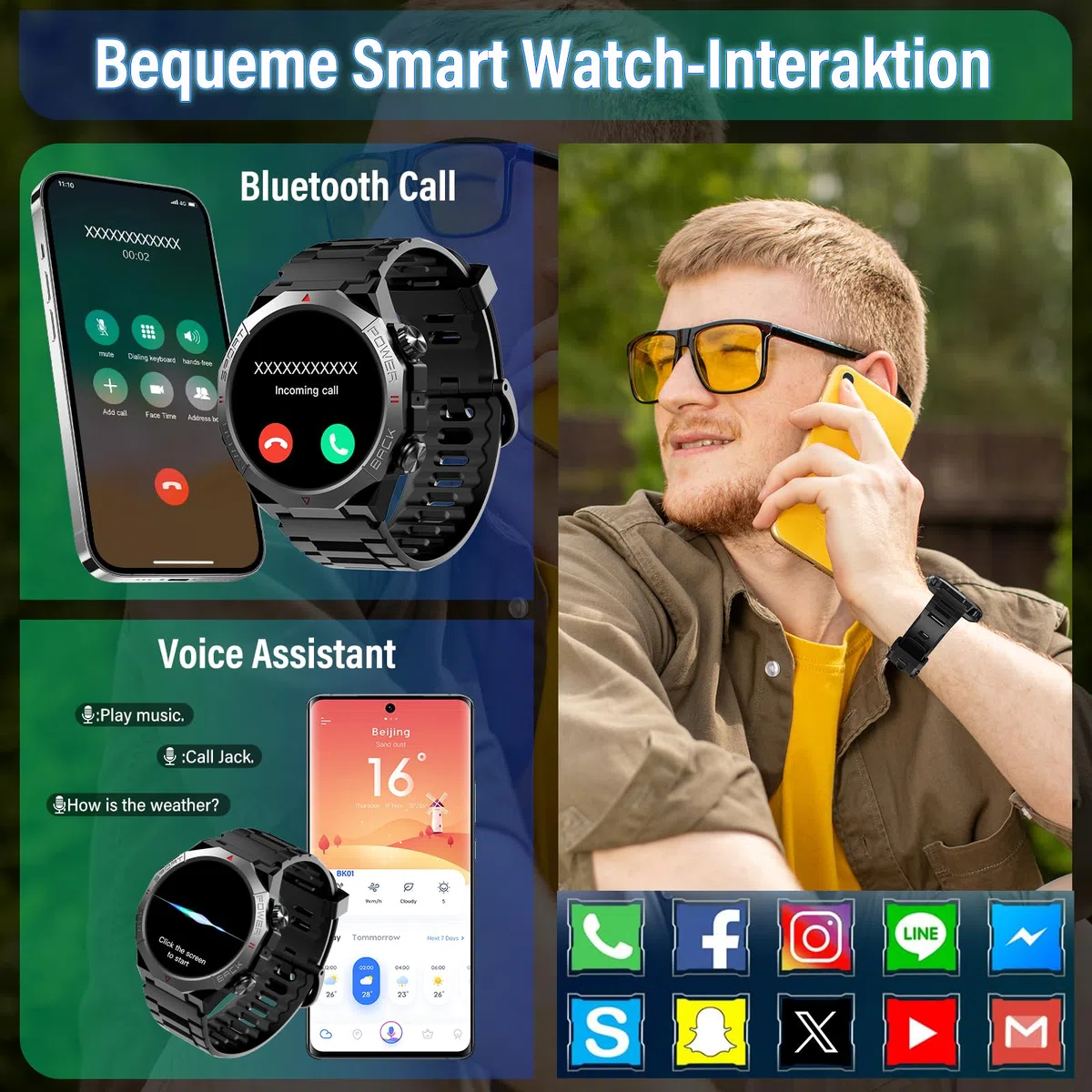 Smartwatch Herren Damen, Militär Smart Watch mit Telefonfunktion, 1,39"HD Touchscreen, IP68 Wasserdicht Sportuhr, 110+Sportmodi Fitness Tracker, Herzfrequenz, Schlafmonitor, Fitnessuhr für iOS Android