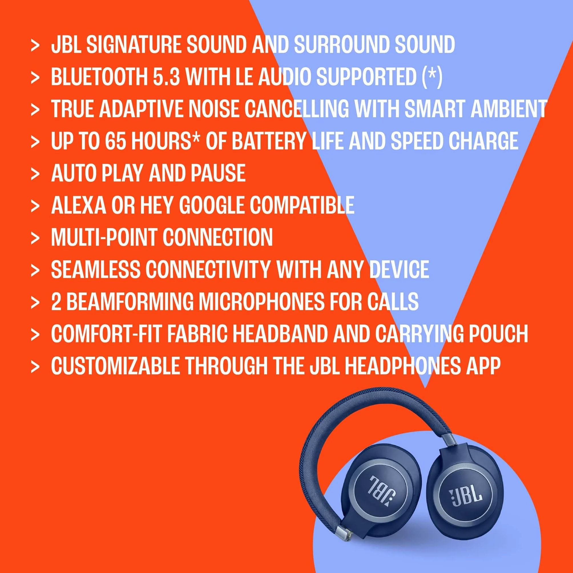 JBL Live 770 NC – Bluetooth Over-Ear-Kopfhörer mit adaptivem Noise-Cancelling – Kabellose Ohrhörer mit JBL Signature Sound und Sprachassistent – Langer Musikgenuss für bis zu 65 Stunden – In Schwarz