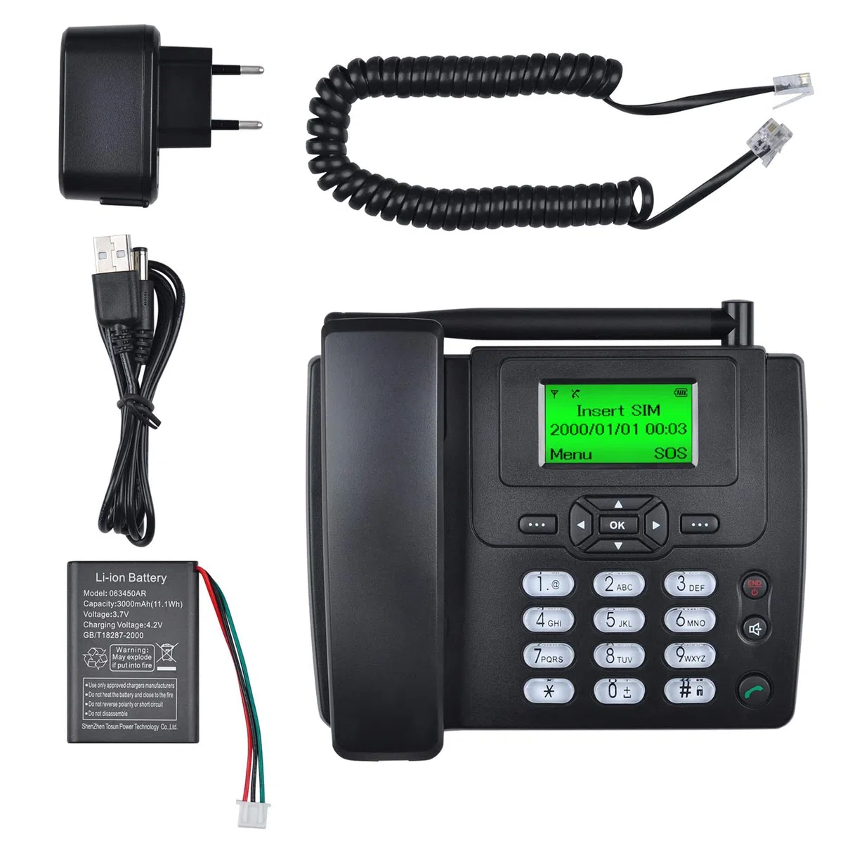 Lychee Simkarte GSM Tischtelefon - Hände frei,SMS,Großes Display mit Hintergrundbeleuchtung, Radiofunktion - Telefon für Hause oder Büro (Schwarz 01)