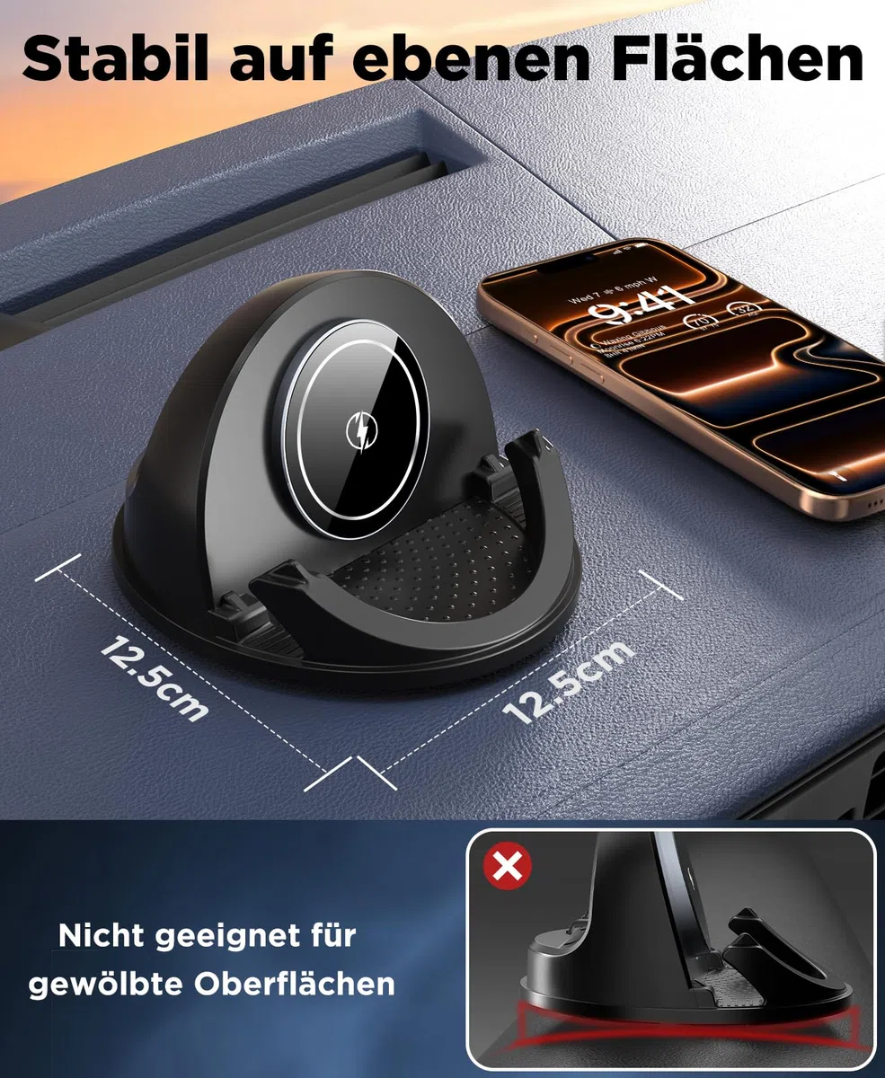 Beeasy 15W Handyhalterung Auto mit Ladefunktion, [2026 Kühlung Lüfter] Qi Induktive Ladestation Auto Handy Halterung Armaturenbrett, Wireless Charger Kfz für iPhone Samsung Smartphone