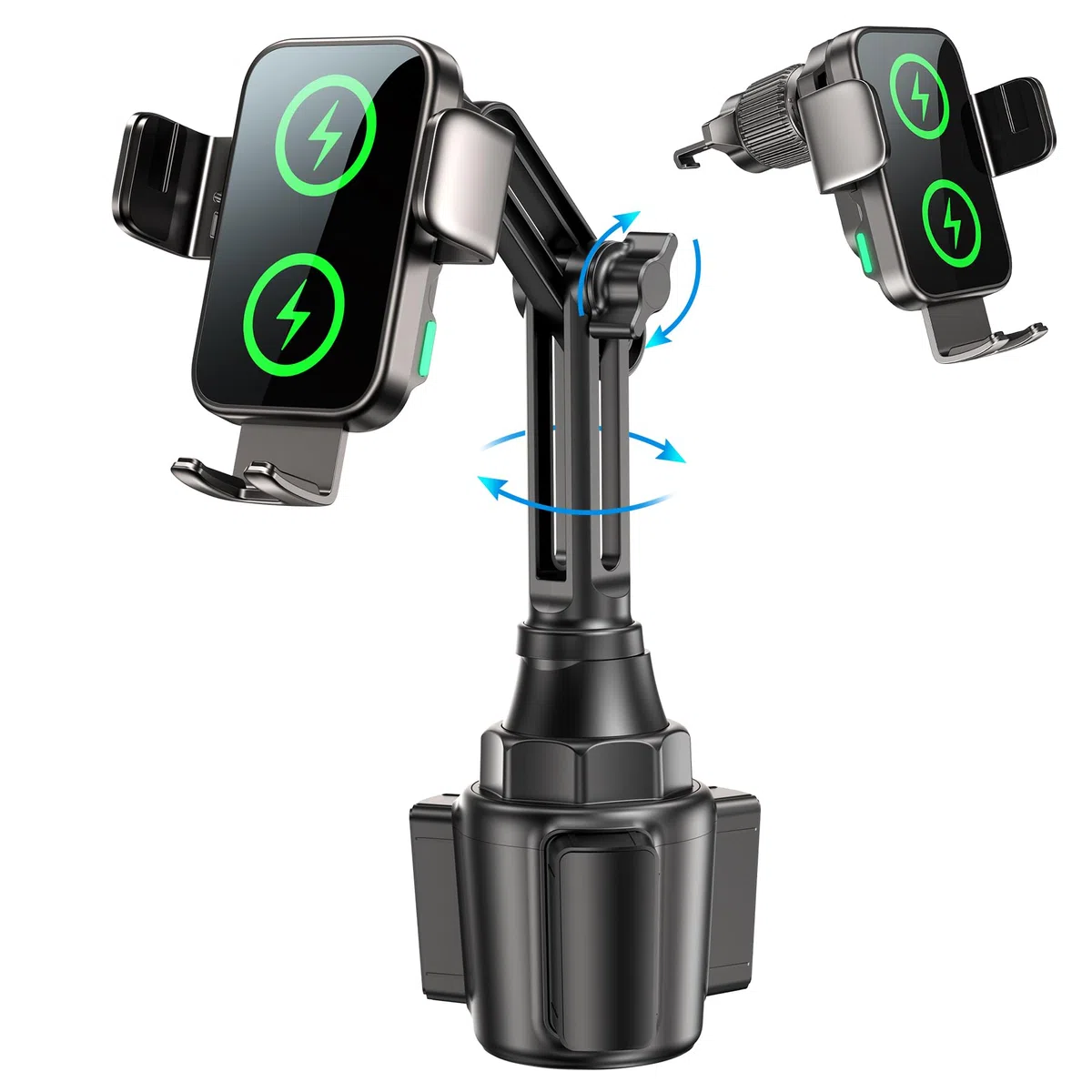 15W Handyhalterung Auto mit Ladefunktion, [360° Automatische Klemmung] Induktive Ladestation Auto Wireless Charger für Lüftung+ Saugnapf, Kfz Ladegerät für iPhone 17-12 (Black-Cup)