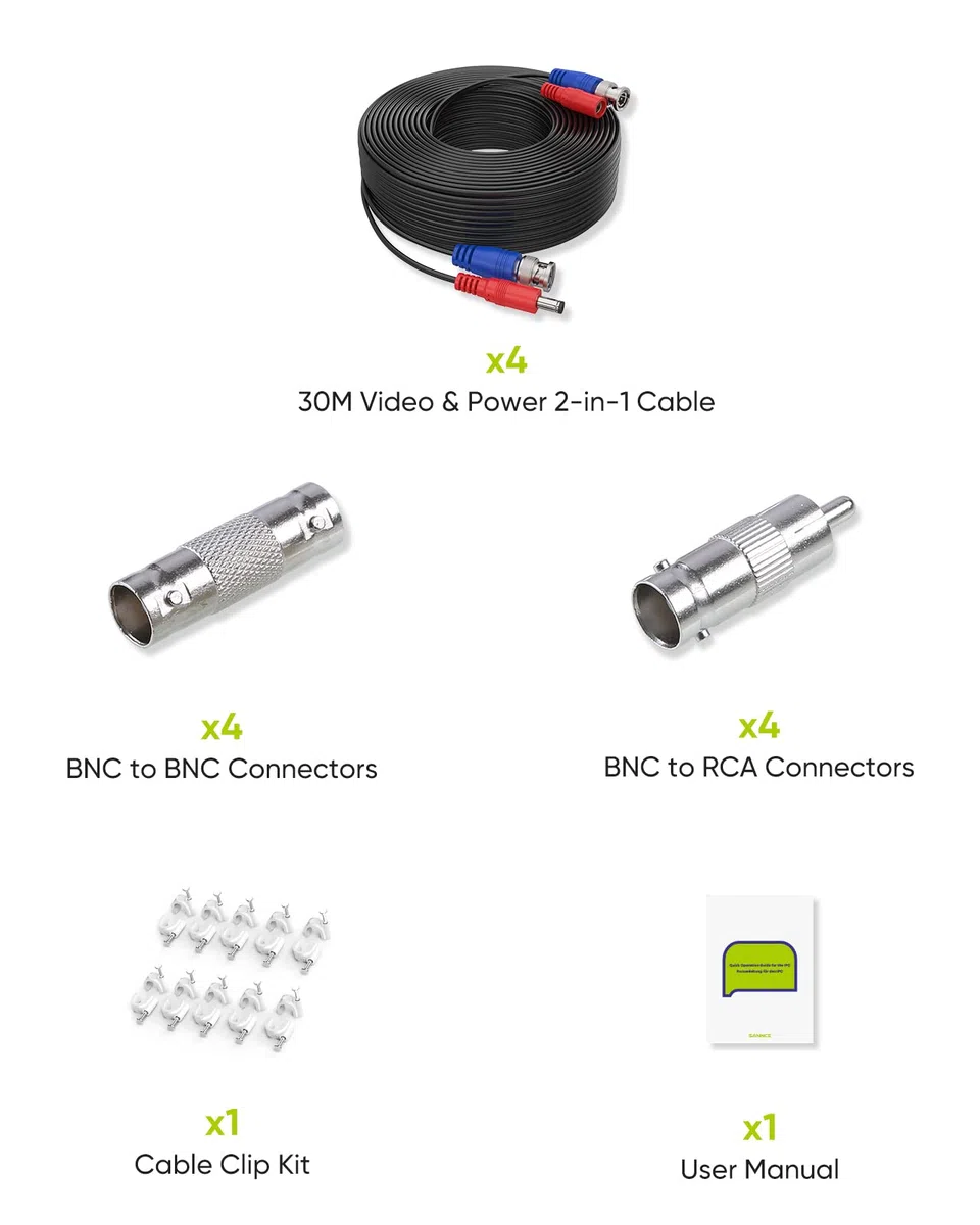 4er-Pack Sonderausführung 30 m / 100 Fuß BNC-Video-Stromkabel für HD-CCTV-Kamera DVR-Sicherheitssystem (schwarz)