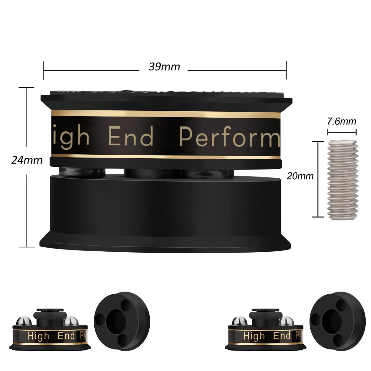 Lautsprecher Isolationsfüße 39mm*24mm High-End HiFi Lautsprecher Spikes Pads Isolationsfüße Subwoofer Spikes Audio Verstärkerfüße für Audio,Lautsprecher,Subwoofer,Heimkino(4 Stück,Schwarz)