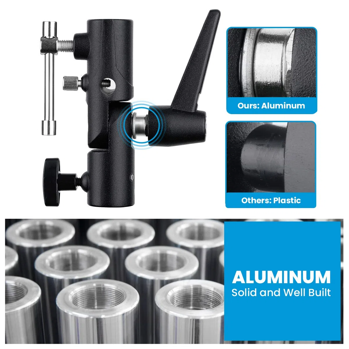 Blitzneiger Schirmhalter mit 1/4" auf 3/8" und 3/8" auf 1/4" Spigot Gewindeadapter