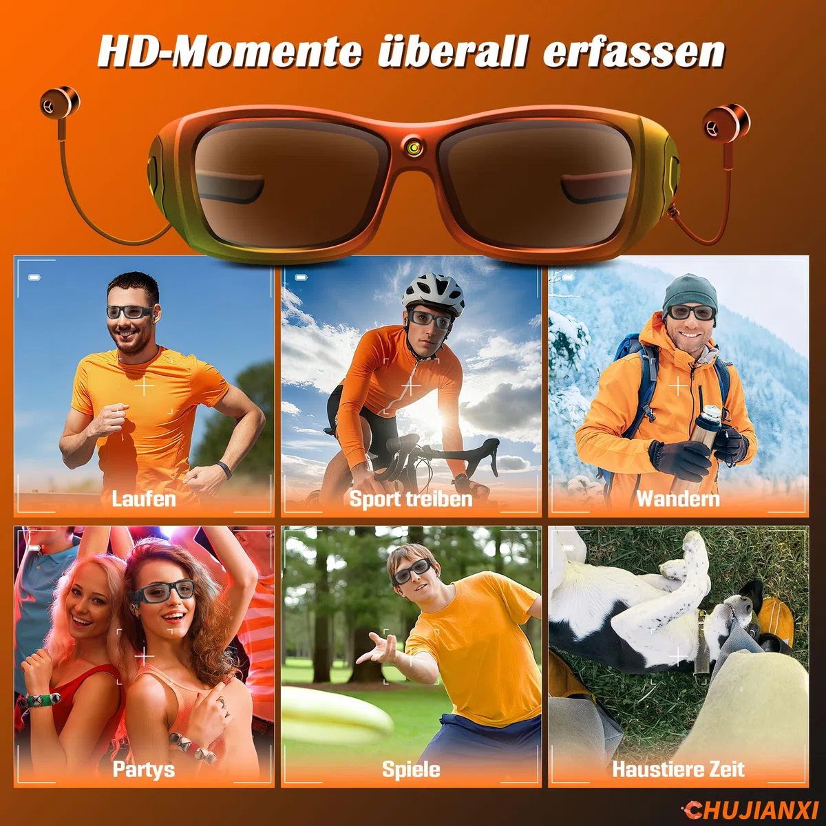 Mini Kamera,Brille mit Kamera Bluetooth,Videobrille 1080P mit Kopfhörer,Sonnenbrille Videobrille mit Polarisierten UV400-Gläsern,Tragbare Brille Camera für Outdoor-Sportarten,Radfahr