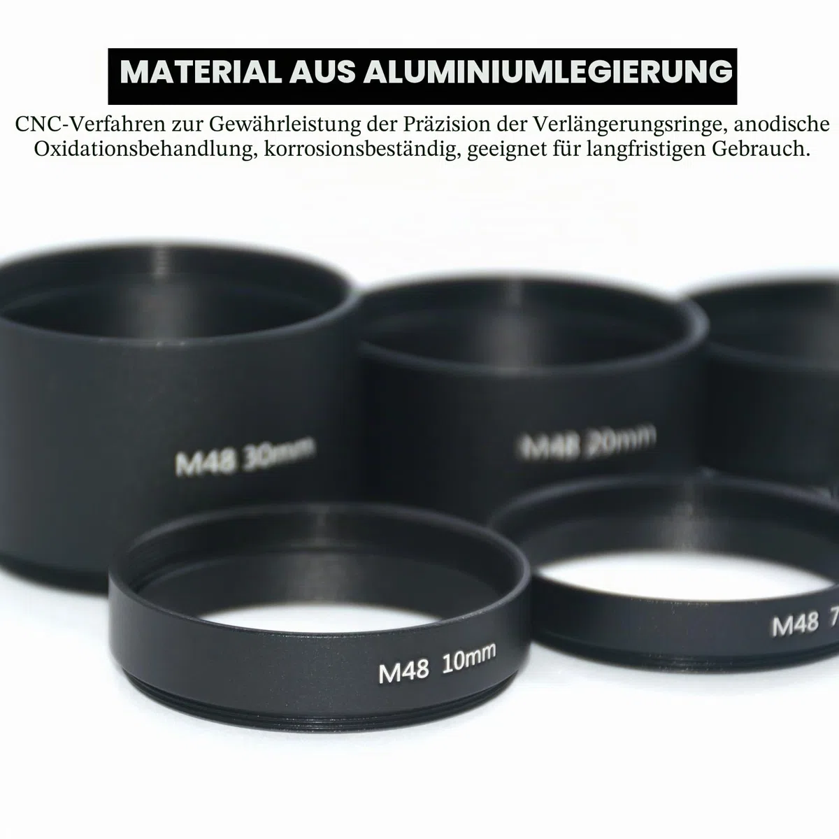 8 Stück M48 x 0,75 Teleskop-Verlängerungsrohr-Set, T2-Verlängerungsrohr-Set, Länge 3 mm, 5 mm, 7 mm, 10 mm, 12 mm, 15 mm, 20 mm, 30 mm, ausziehbar für astronomische Teleskop-Fotografie