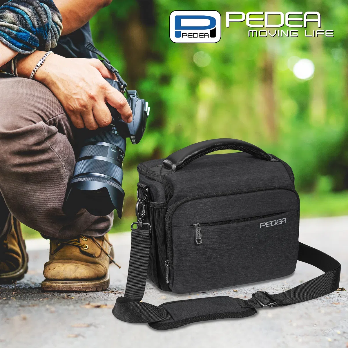 PEDEA DSLR-Kameratasche "Noble" Fototasche für Spiegelreflexkameras mit wasserdichtem Regenschutz, Tragegurt und Zubehörfächern, Gr. XL anthrazit