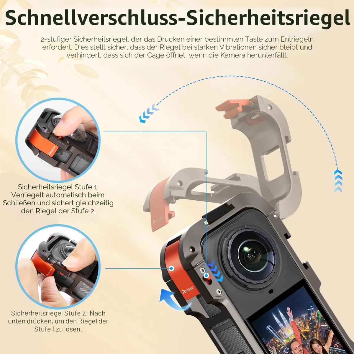 Amazear Metall-Schutzgehäuse für Insta360 X5 Zubehör, Insta360 X5 Multifunktions-Gestell, robuster Aluminiumrahmen mit Schnellverschluss, Verschiedene Erweiterungsbefestigungen