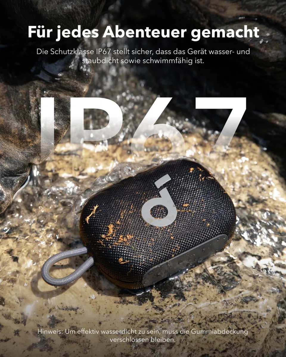 soundcore Select 4 Go Bluetooth Lautsprecher von Anker, portabler Mini-Lautsprecher Dusche, 20h Spielzeit, IP67 Wasser- und staubfest, schwimmfähig, kraftvoller Sound, für drinnen, draußen & Wandern
