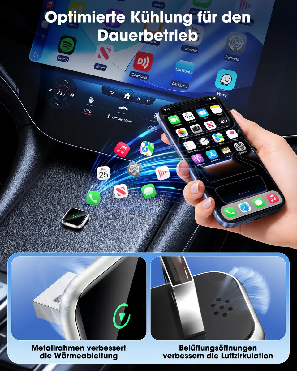 Wireless CarPlay Adapter mit GPS und Navigationsunterstützung - Kabelloses CarPlay für Fahrzeuge ab 2016, 5GHz WiFi, Auto-Connect, Niedrige Latenz, Nur für iPhone (Gold)