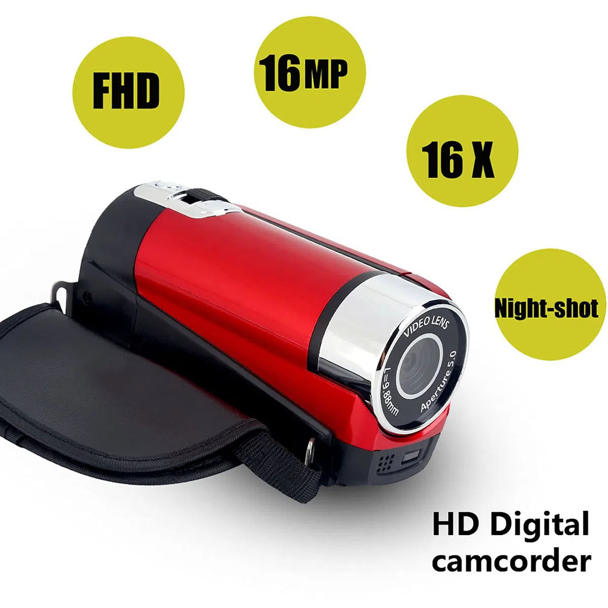 Ejoyous Digitaler Camcorder, 16X Full HD Videokamera High Definition Videokamera mit 270 Grad Drehbildschirm Unterstützt Fotografie und Video mit 2,7-Zoll Display für Home Party Camping (Rot)