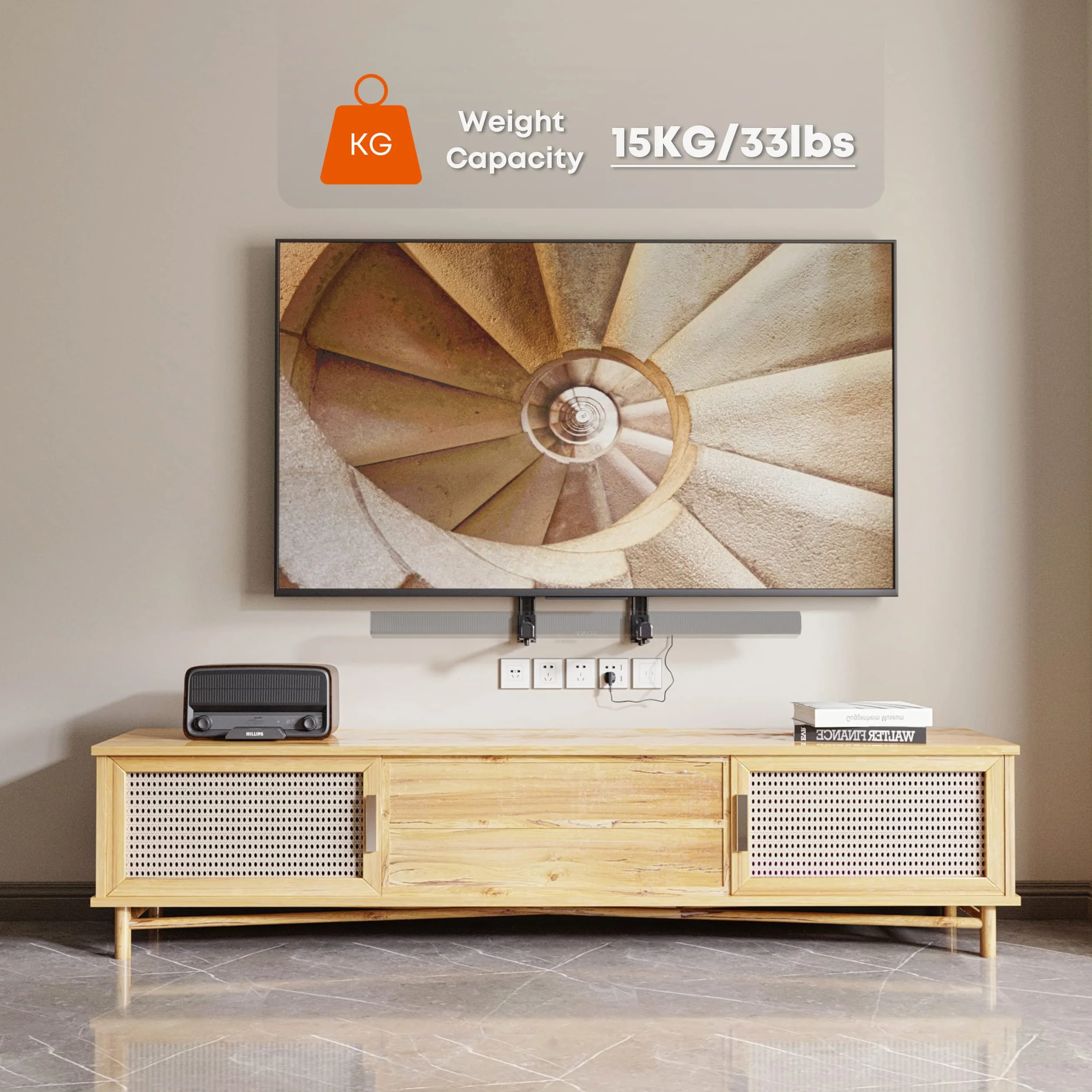 PUTORSEN Soundbar Halterung Universal für die Montage über oder unter TV, Soundbar-TV-Halterung für Soundbar mit und ohne Montageloch, mit Anti-Rutsch Sockelhalter, für Soundbar bis zu 15kg, Schwarz