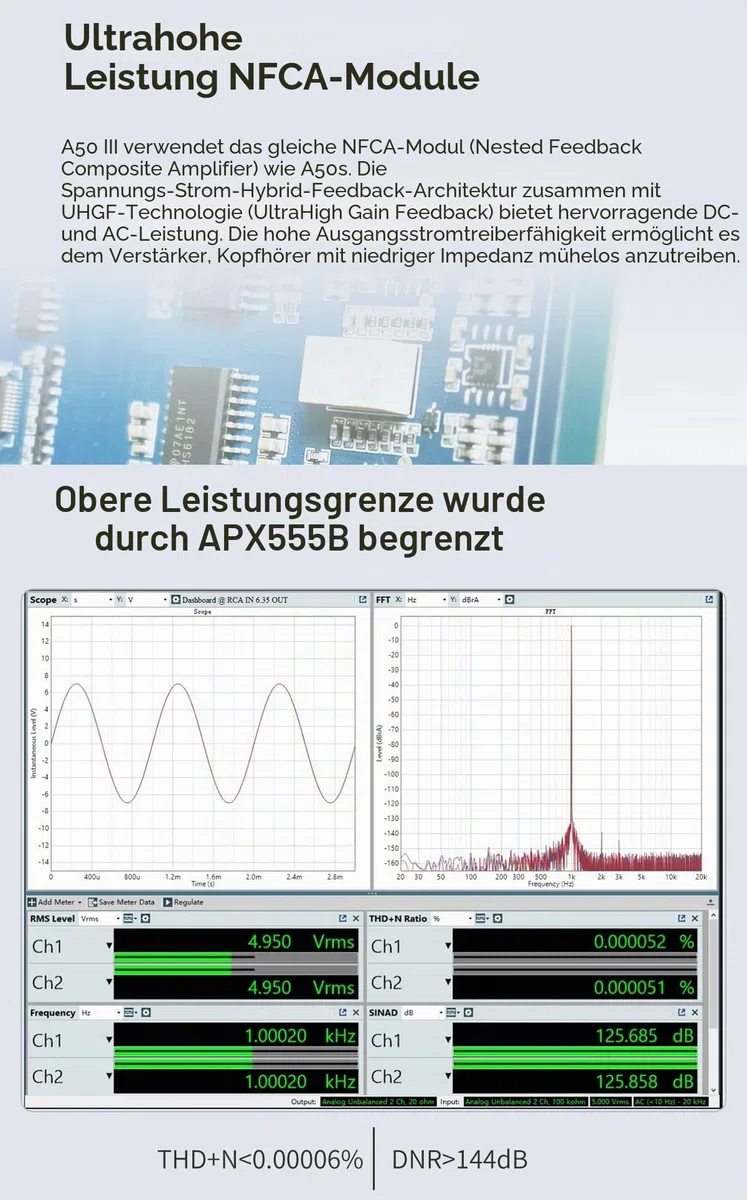 TOPPING A50 III NFCA Kopfhörerverstärker-Vorverstärker – SE/BAL-Eingang 6,35 mm Single-Ended 4,4 mm symmetrische Buchse 3500 mW x2 leistungsstarker Ausgang (Silber)