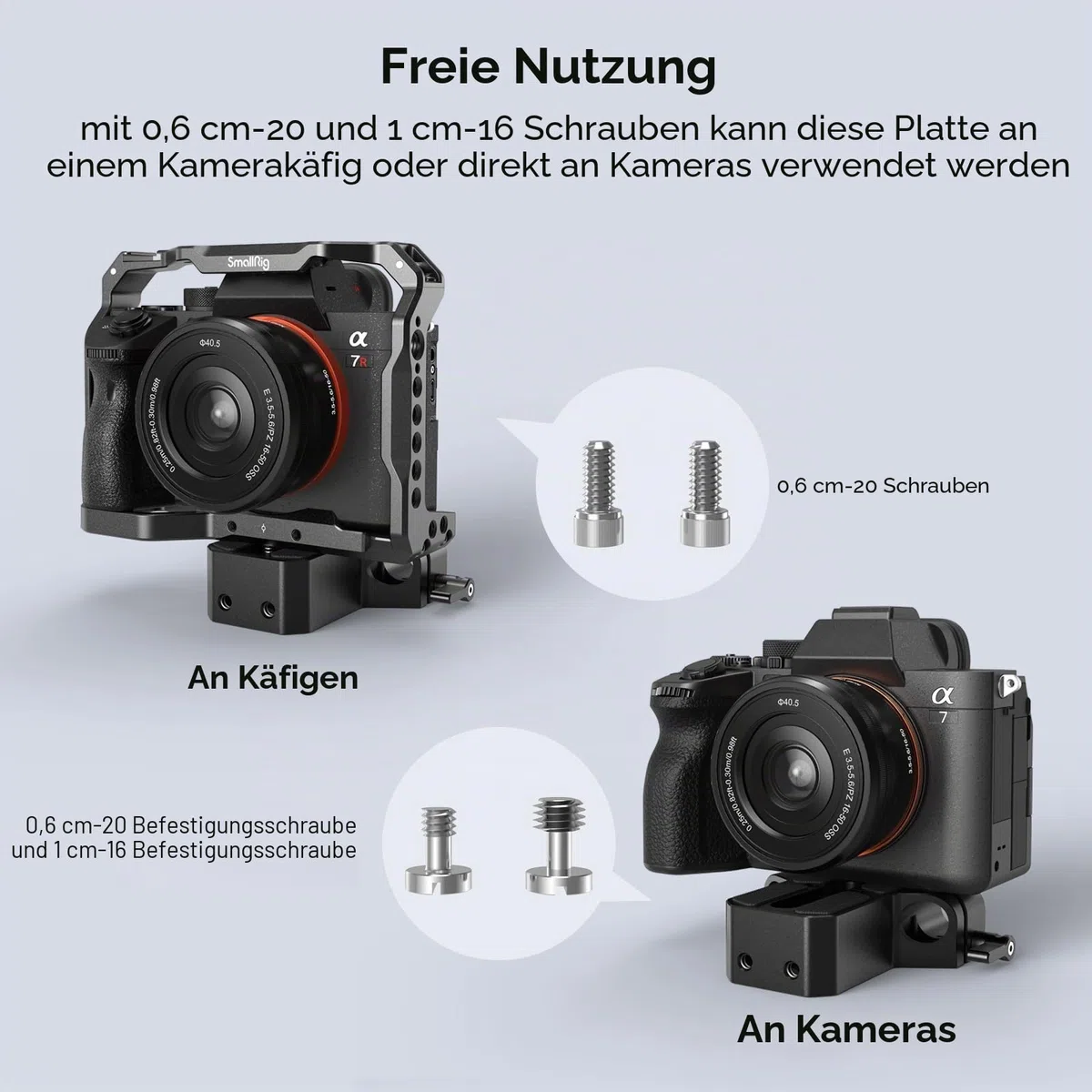 SMALLRIG Kamera-Grundplatte mit Stangenschienenklemme, Grundplatte für Sony A6500 A6600 A6300, für Panasonic GH5 GH6, für Sony A7-Serie, für Canon R5 R6, beide für Kameras und Käfige - 1674