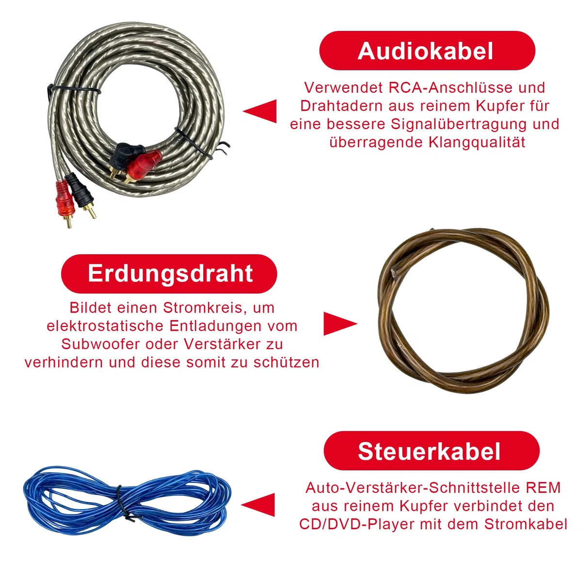 Subwoofer Kabel Set, 4GA 5M Verstärker Kabel Set, Car Audio Wire, Endstufen Anschluss, Auto Subwoofer Kabel