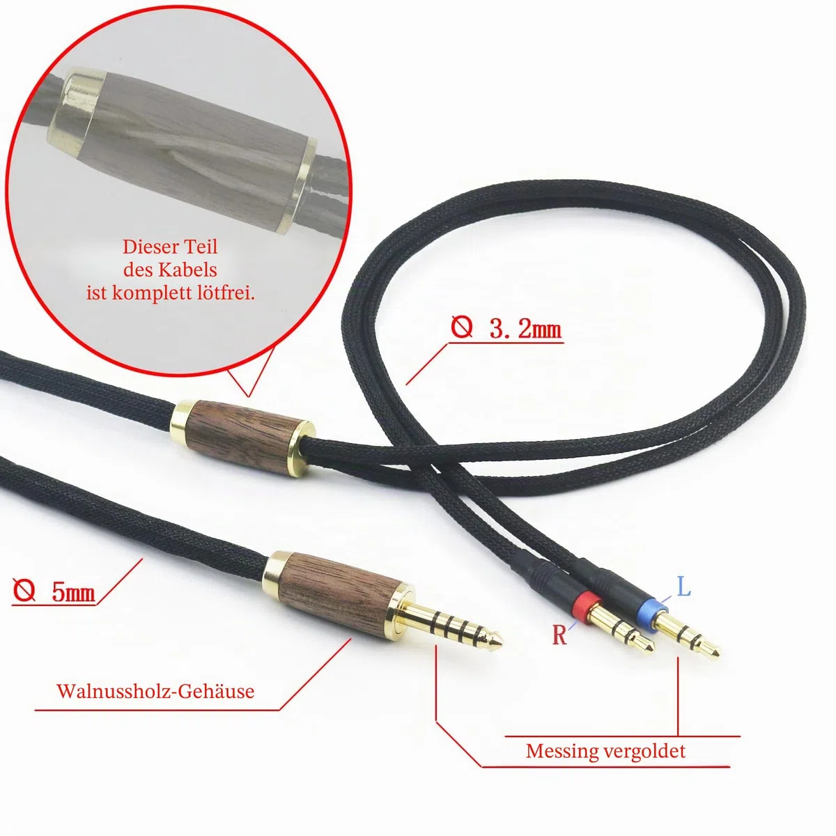 4,4 mm 7N OCC symmetrisches Kabel, versilbertes Kupfer, Walnussholzgehäuse, kompatibel mit Hifiman Sundara, Ananda, Arya, Edition XS, HE400SE, HE4XX, HE-400i Kopfhörer (2X Version)