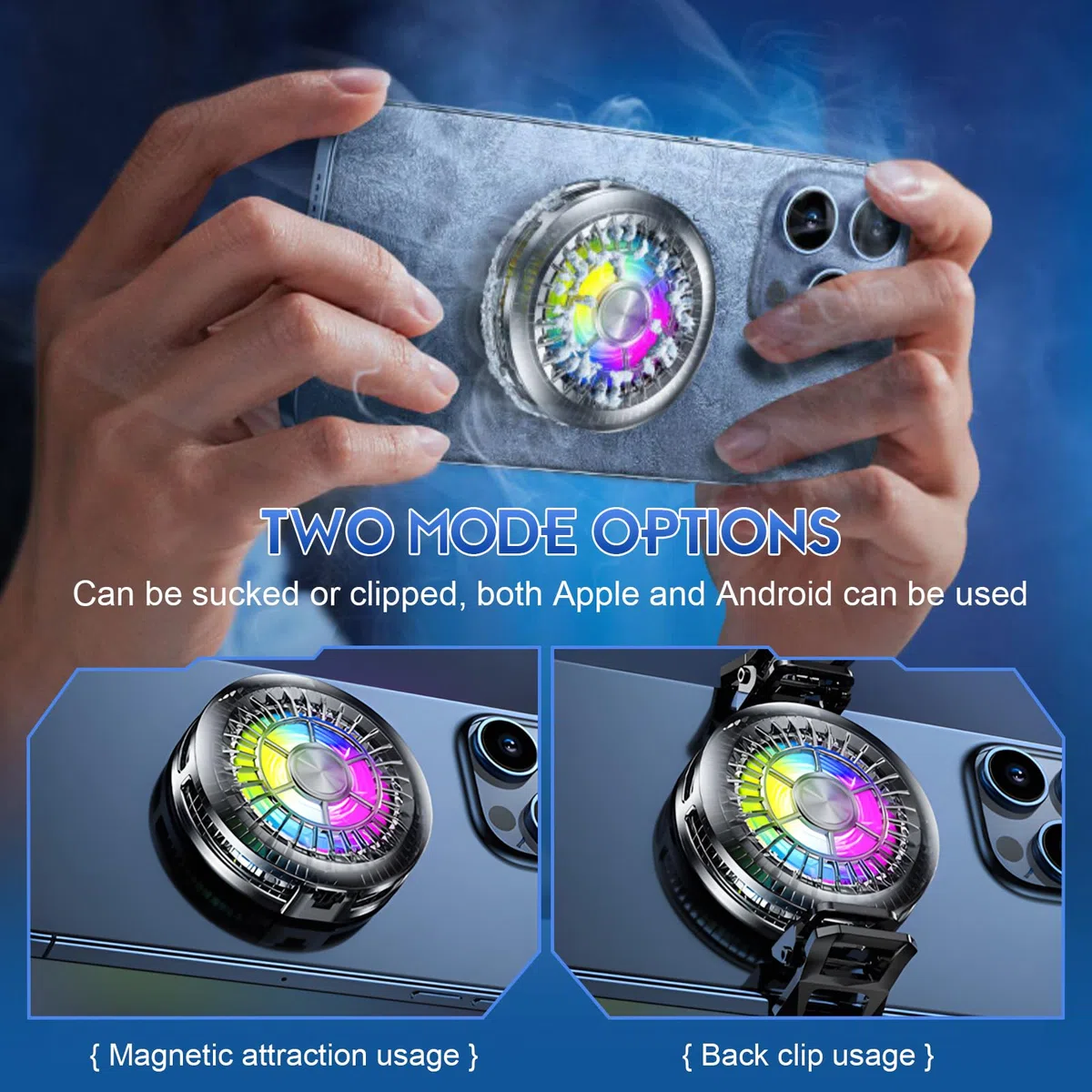 Magnetischer Handy Kühler 15W, Handy-Kühler mit LED Licht, Magnet & Clip Design, 4800–5500 RPM, Ultra Leise Kühlung für 4–7.5 Zoll Smartphones, Universell Kompatibel, Für Gaming & Live Streaming
