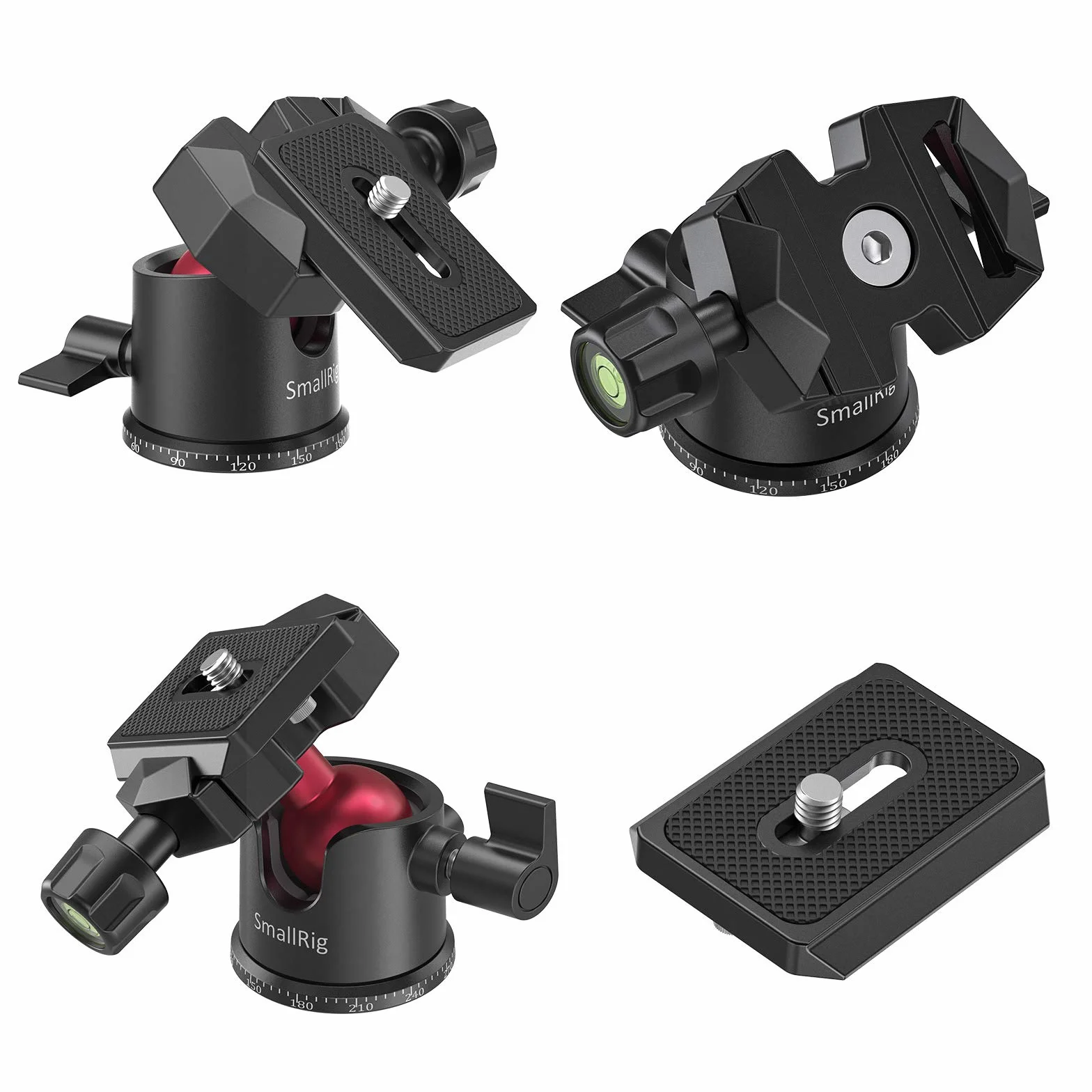 SMALLRIG Mini-Kugelkopf 360° Panorama mit 1/4" Schraube 3/8" Gewindehalterung und Schnellwechselplatte Metall-Kugelgelenk für Einbeinstativ, DSLR, Telefon, Gopro, max Belastung 4.4lbs/2kg - 2665
