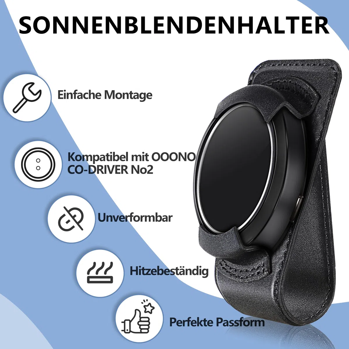 COCASES Halterung kompatibel mit Ooono Co-Driver No2, Sonnenblenden Clip aus Leder für Ooono NO2(Schwarz)