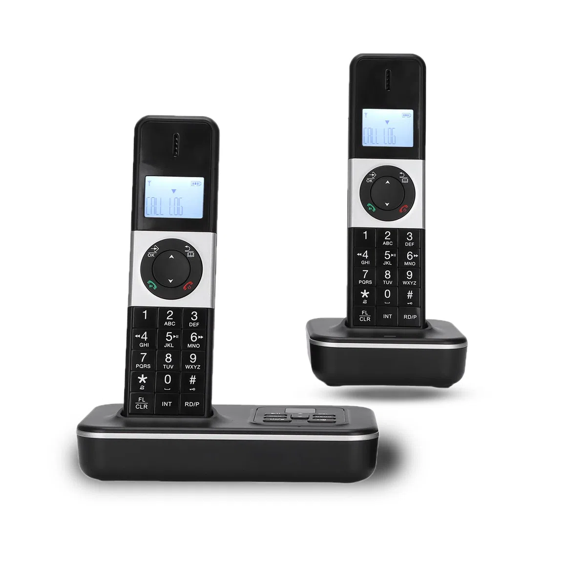 Telefon Schnurlos, Schnurloses Telefon mit 2 Hörern, Heimtelefon mit 1,6-Zoll-Display mit Hintergrundbeleuchtung, mit 16 Sprachen, Anrufweiterleitung, Anrufbeantworter, 50 Nummernspeicher, Wecker