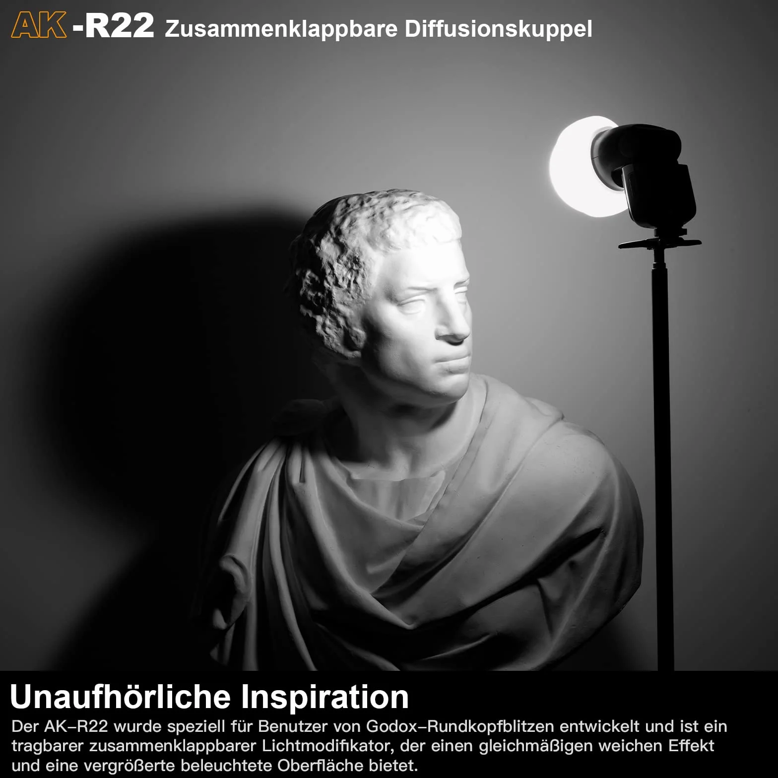 Godox AK-R22 Diffusion Dome,Zusammenklappbarer Lichtformer aus Silikonmaterial,für Rundkopfblitze Godox AD100PRO,AD200PRO (mit H200R),Diffusionskuppel für V1 Kamerablitzserie