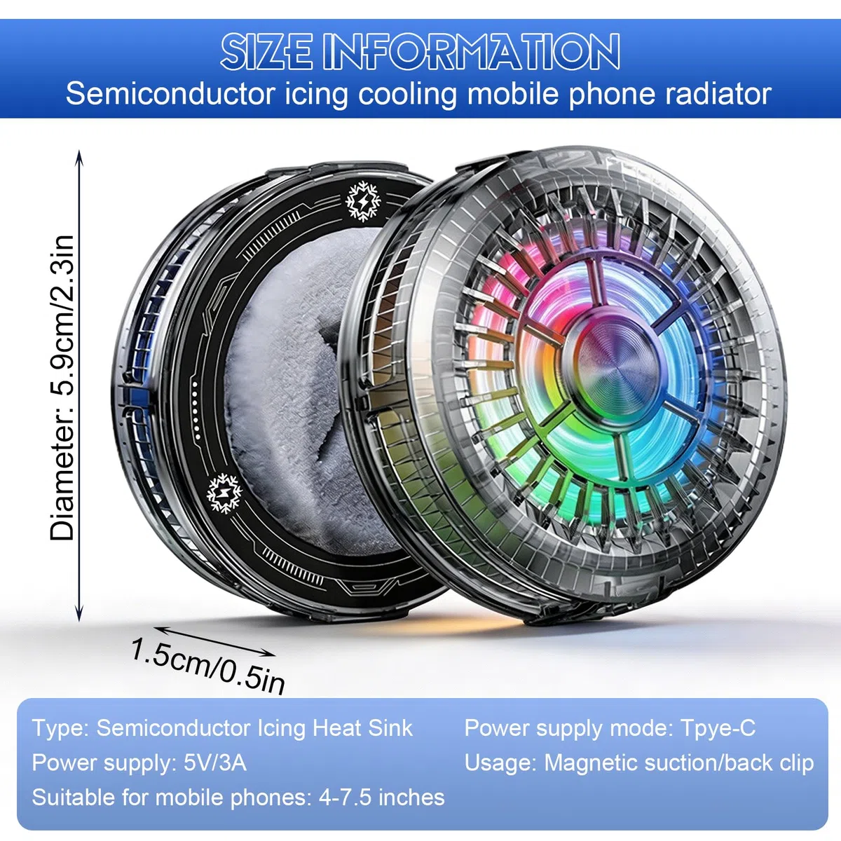 Magnetischer Handy Kühler 15W, Handy-Kühler mit LED Licht, Magnet & Clip Design, 4800–5500 RPM, Ultra Leise Kühlung für 4–7.5 Zoll Smartphones, Universell Kompatibel, Für Gaming & Live Streaming