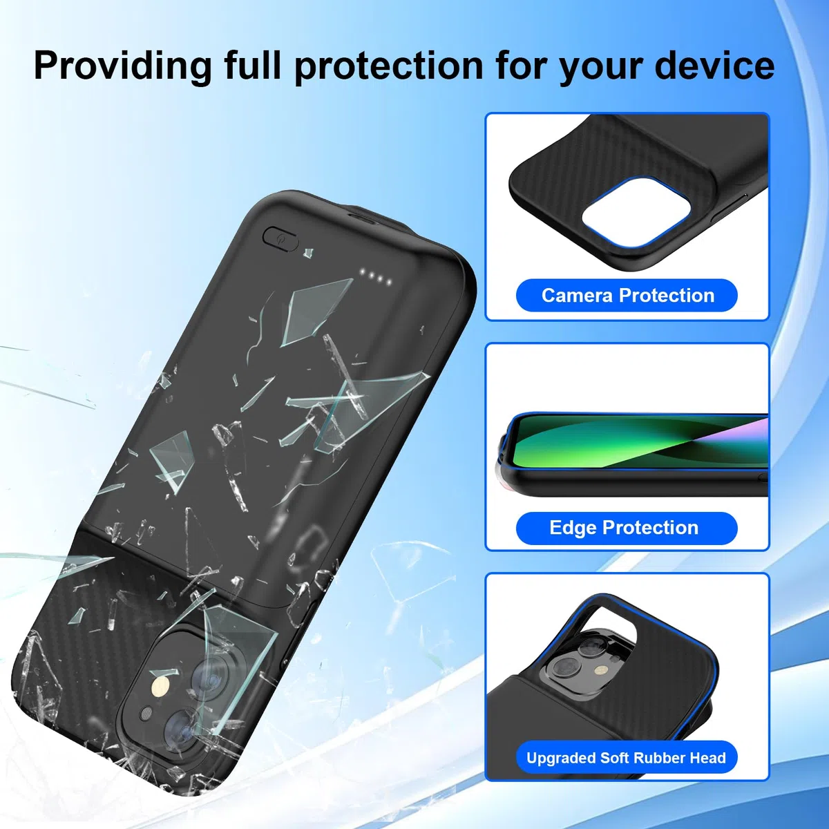 13800mAh Akku Ladehülle für iPhone 13/14/13 Pro 6,1 Zoll mit Displayschutzfolie Schwarz