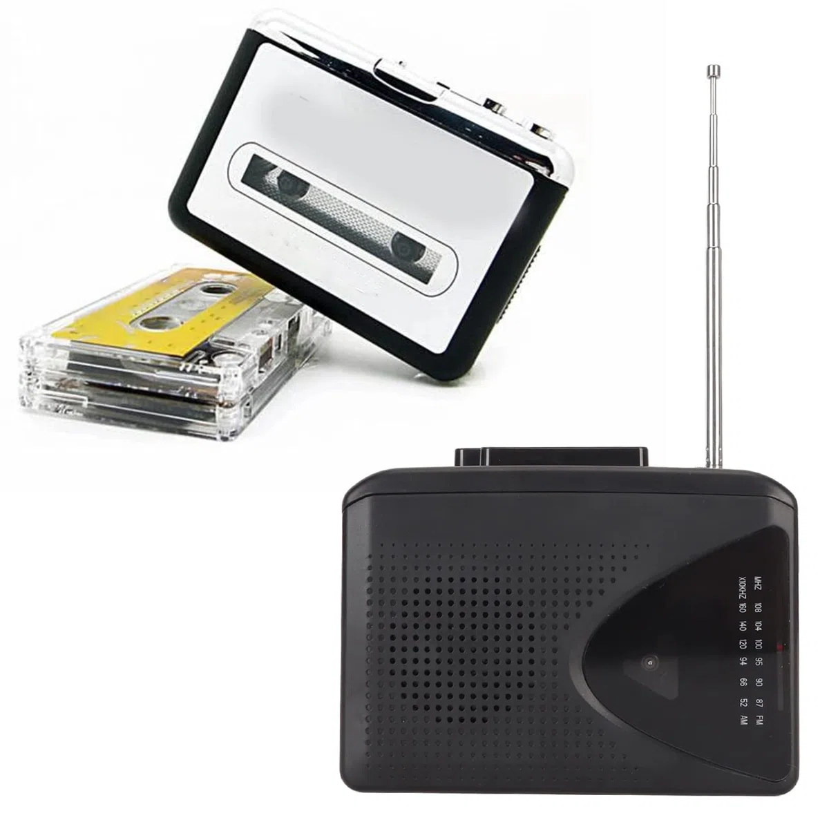 Tragbarer Kassettenspieler, Retro-FM-AM-Radio-Walkman mit Lautsprecher und Kopfhöreranschluss, Kassetten-zu-MP3-Konverter, Kassettenrekorder für Reisen, Sport (Schwarz)