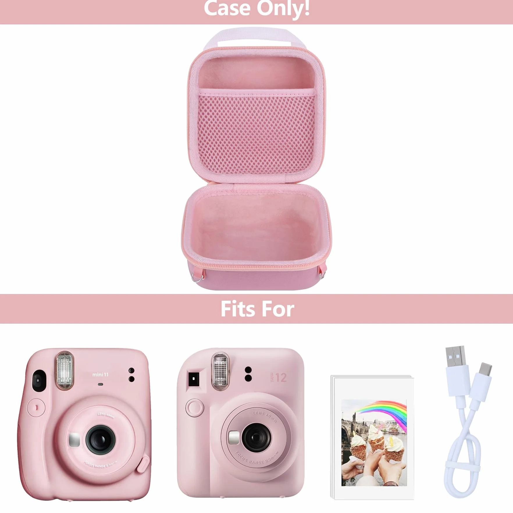 Hartschalen Schutzhülle Tasche Geeignet für INSATX mini 13 / INSATX mini 12 / INSTAX 11 Sofortbildkameras (Blossom Pink)