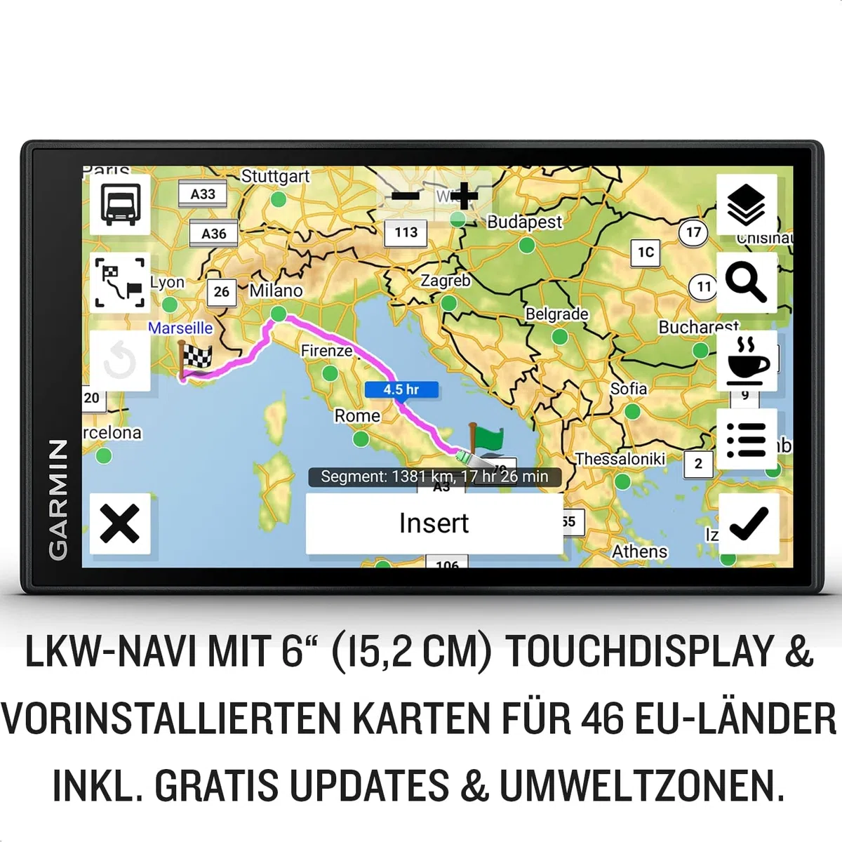 Garmin dēzl LGV 710 MT-D EU – LKW-Navigationsgerät mit Farbdisplay, vorinstallierten EU Karten (46 Länder), fahrzeugspezifischem Routing, Echtzeitdienste & Zielorte mit Satellitenbildern