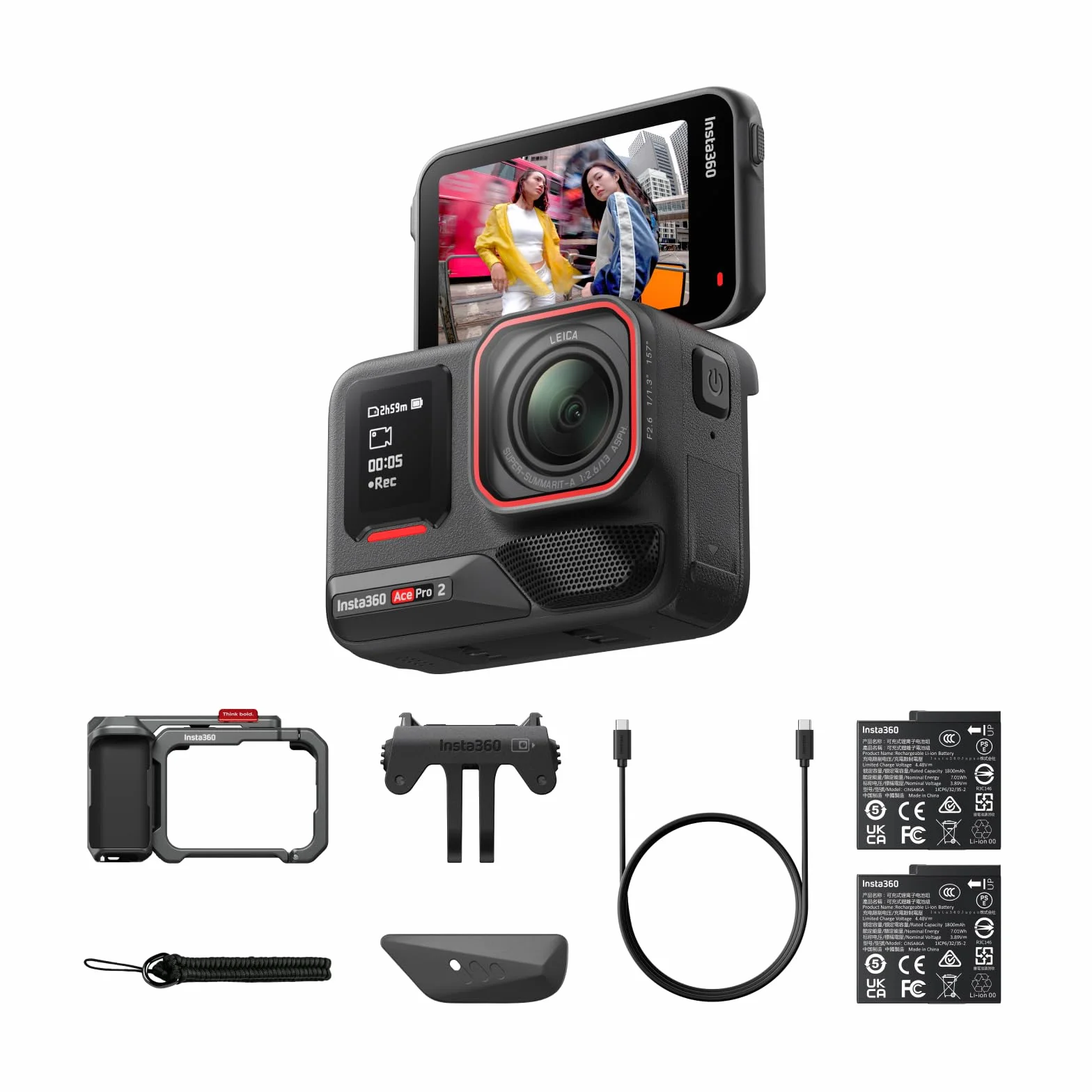 Insta360 Ace Pro 2 Xplorer Bundle Schiefergrau – 8K Action-Kamera mit Leica, 1/1,3"-Sensor, Dual-KI-Chip, wasserdicht